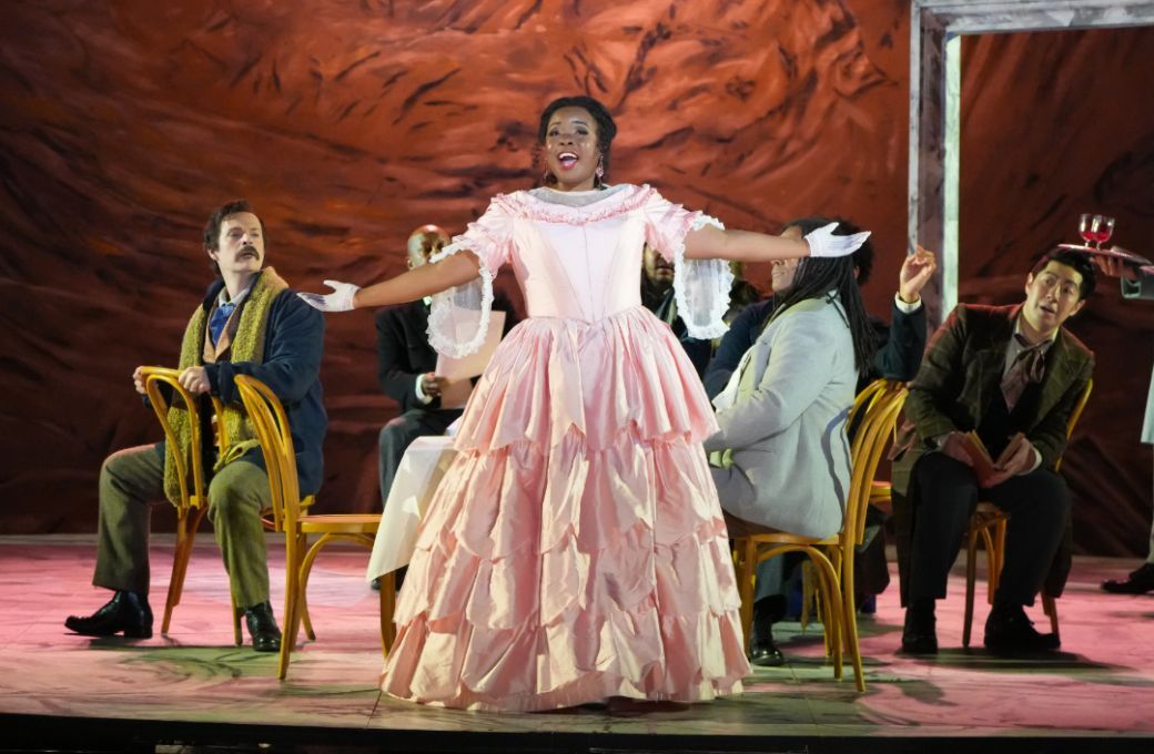 Melissa Joseph (Musetta) and ensemble &copy; Steven Pisano