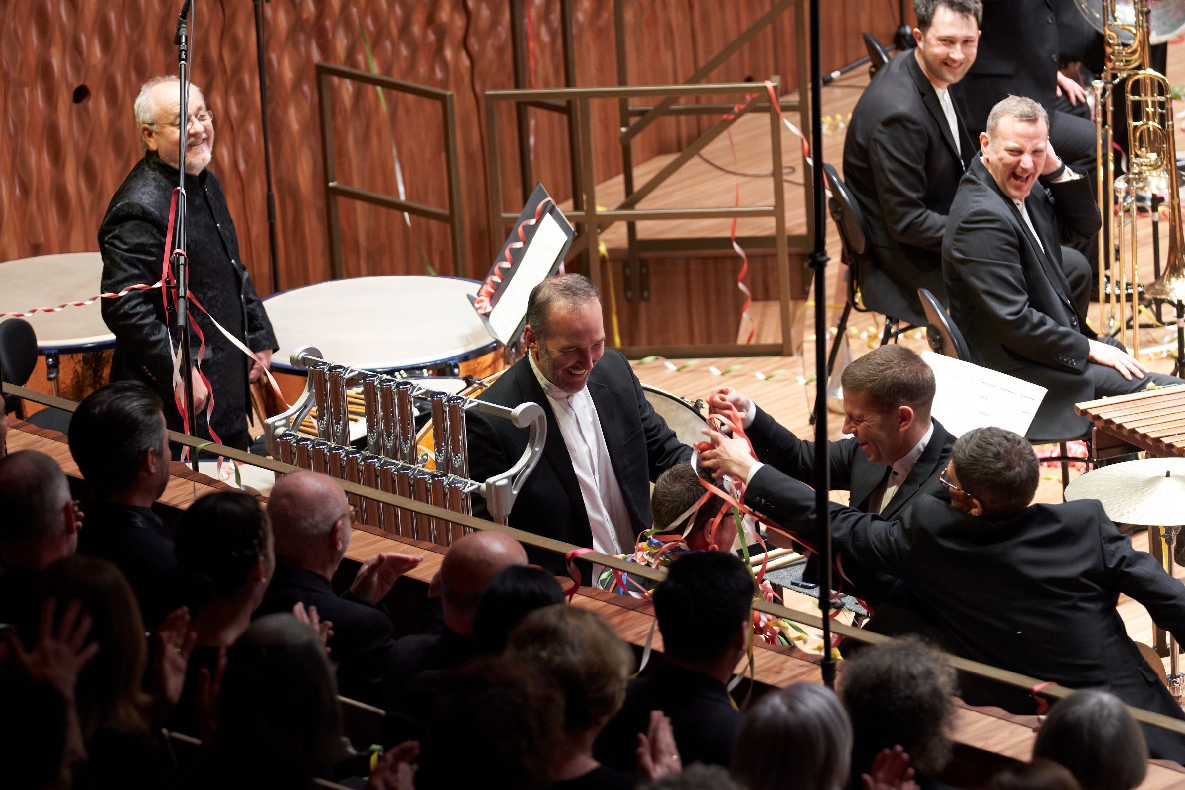 The LSO percussion section... plus streamers &copy; Jay Patel