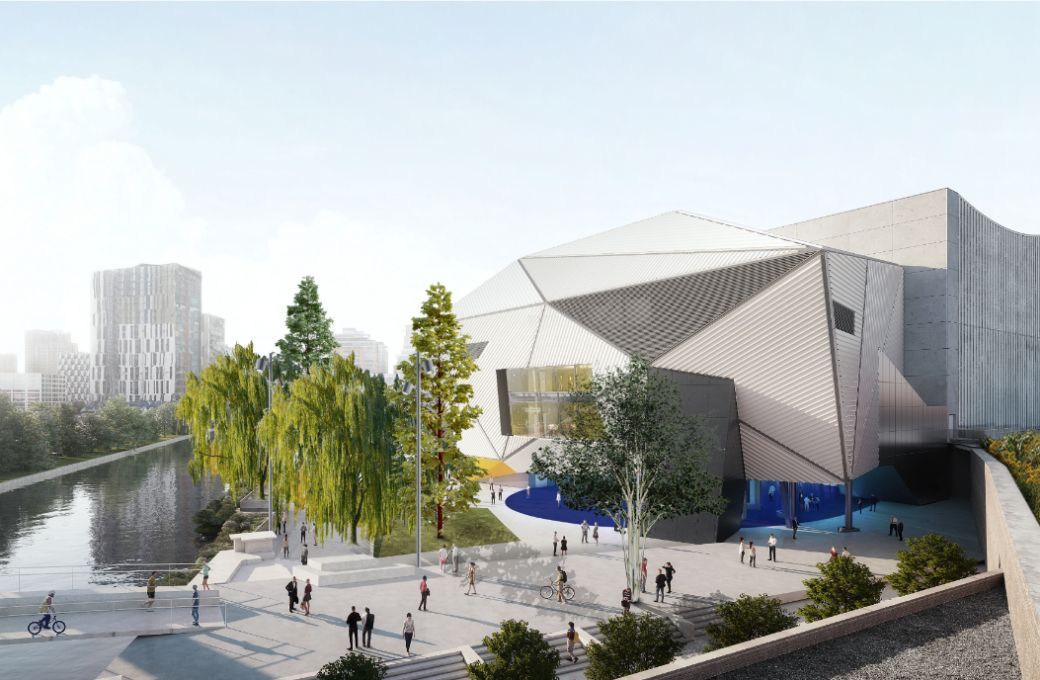 Rendering of the completed Factory International venue © OMA