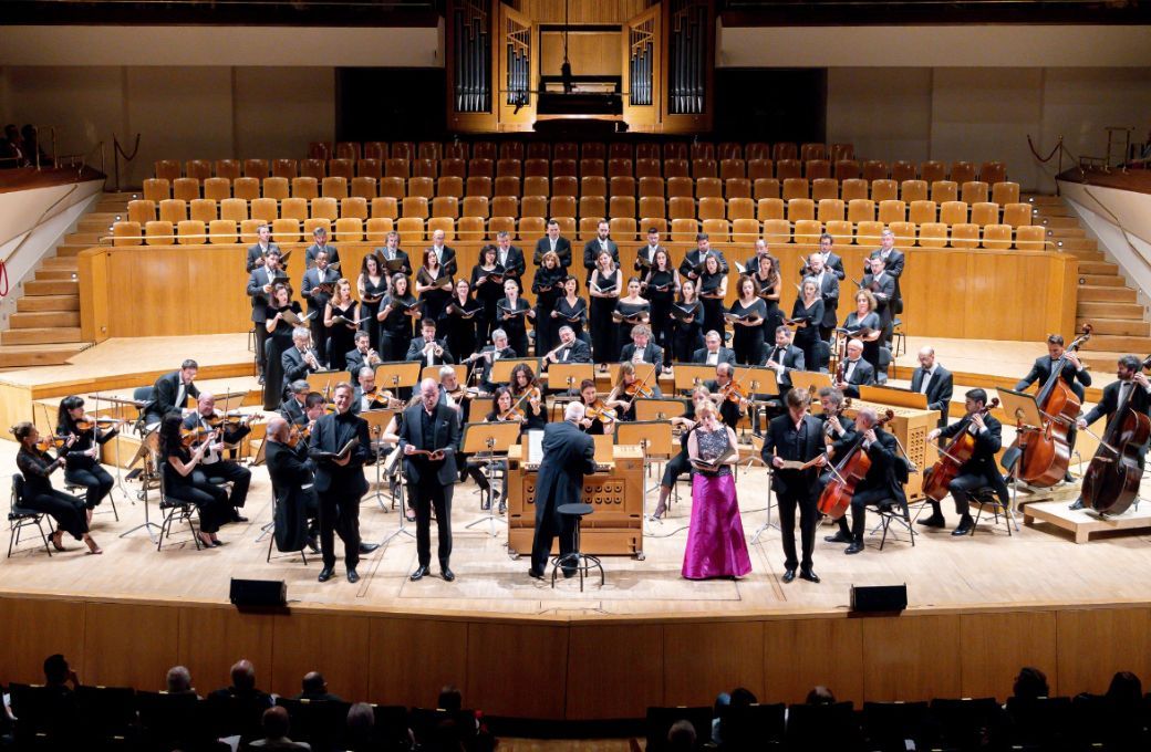 Los solistas Tilman Lichdi, Maarten Engeltjes, Ilse Eerens y Andreas Wolf, con Top Koopman y la OCNE &copy; Orquesta y Coro Nacionales de Espa&ntilde;a