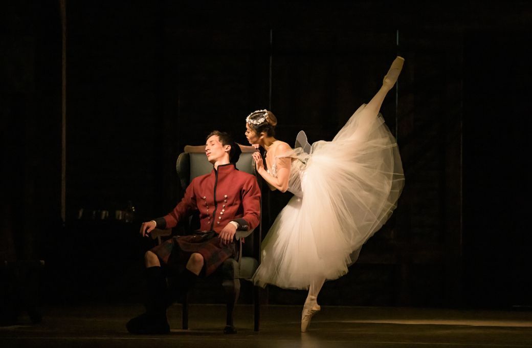 Ayaka Fujii as The Sylph and Oleg Ligaj as James in Johan Kobborg's <i>La Sylphide</i> &copy; Serghei Gherciu