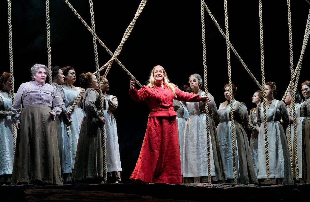 Elza van den Heever (Senta) and the Met Opera Chorus &copy; Ken Howard | Met Opera
