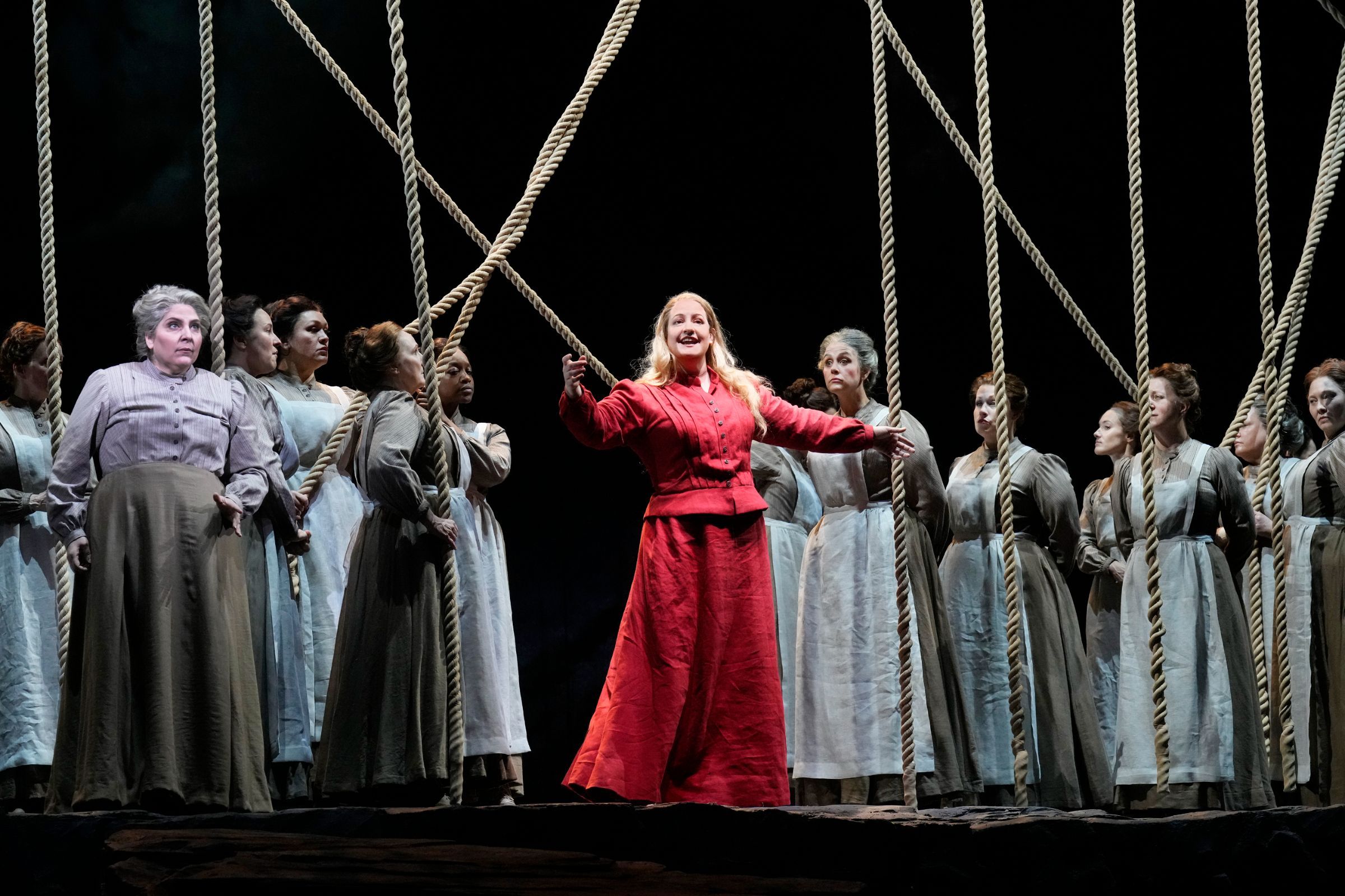 Elza van den Heever (Senta) and the Met Opera Chorus &copy; Ken Howard | Met Opera