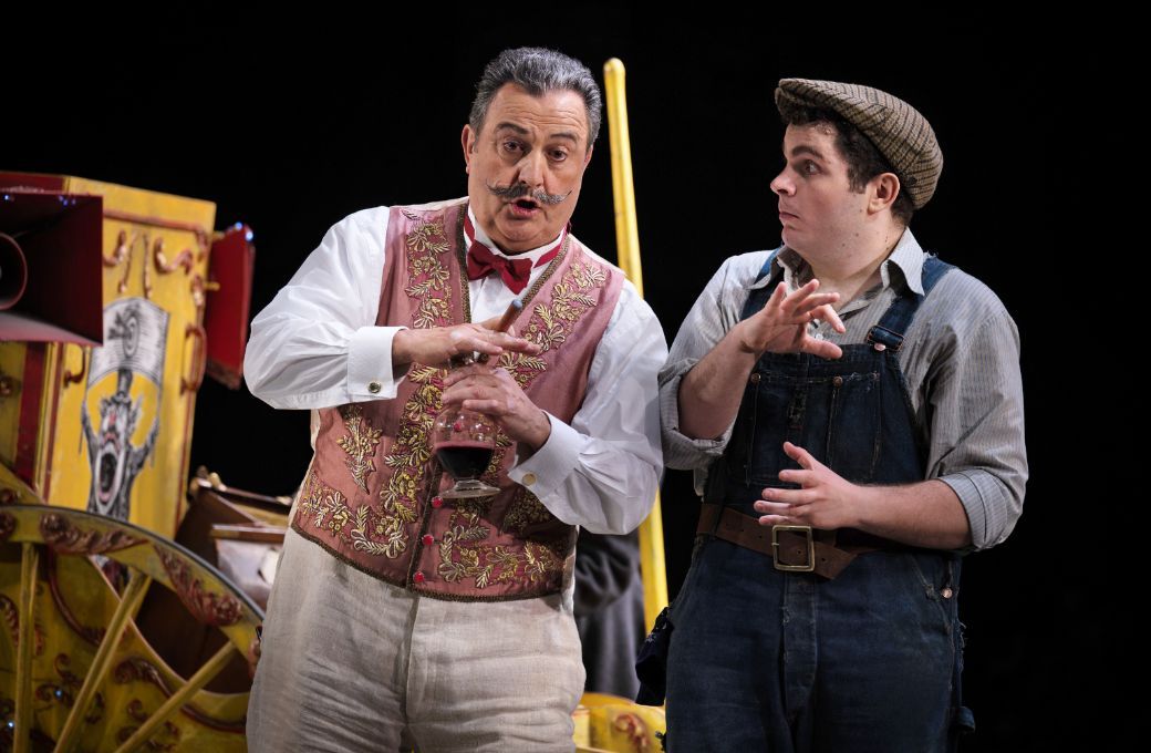 Renato Girolami (Dulcamara) and Matteo Desole (Nemorino) &copy; Glyndebourne Productions Ltd. Photographer: Bill Knight