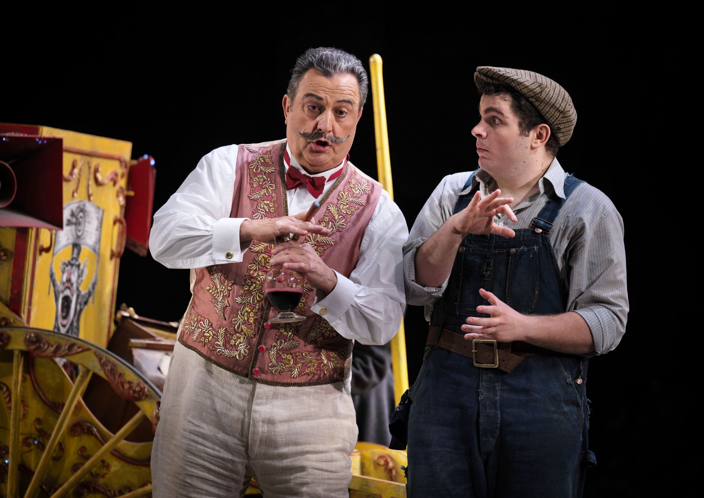 Renato Girolami (Dulcamara) and Matteo Desole (Nemorino) &copy; Glyndebourne Productions Ltd. Photographer: Bill Knight
