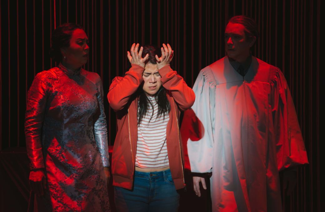 Nina Yoshida Nelsen (Khanh), Karen Vuong (Diane Tran) and Daniel Klein (Judge Moriarty) &copy; Sunny Martini