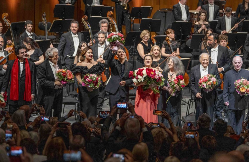 Zubin Mehta (second from the right) at the Hommage Daniel Barenboim © Salzburger Festspiele | Marco Borrelli