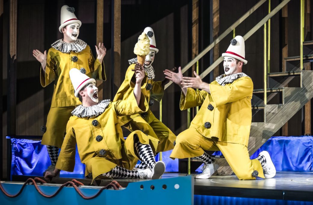 Richard Pinkstone, Marcus Farnsworth, Innocent Masuku and Ossian Huskinson (Zerbinetta's troupe) &copy; Craig Fuller