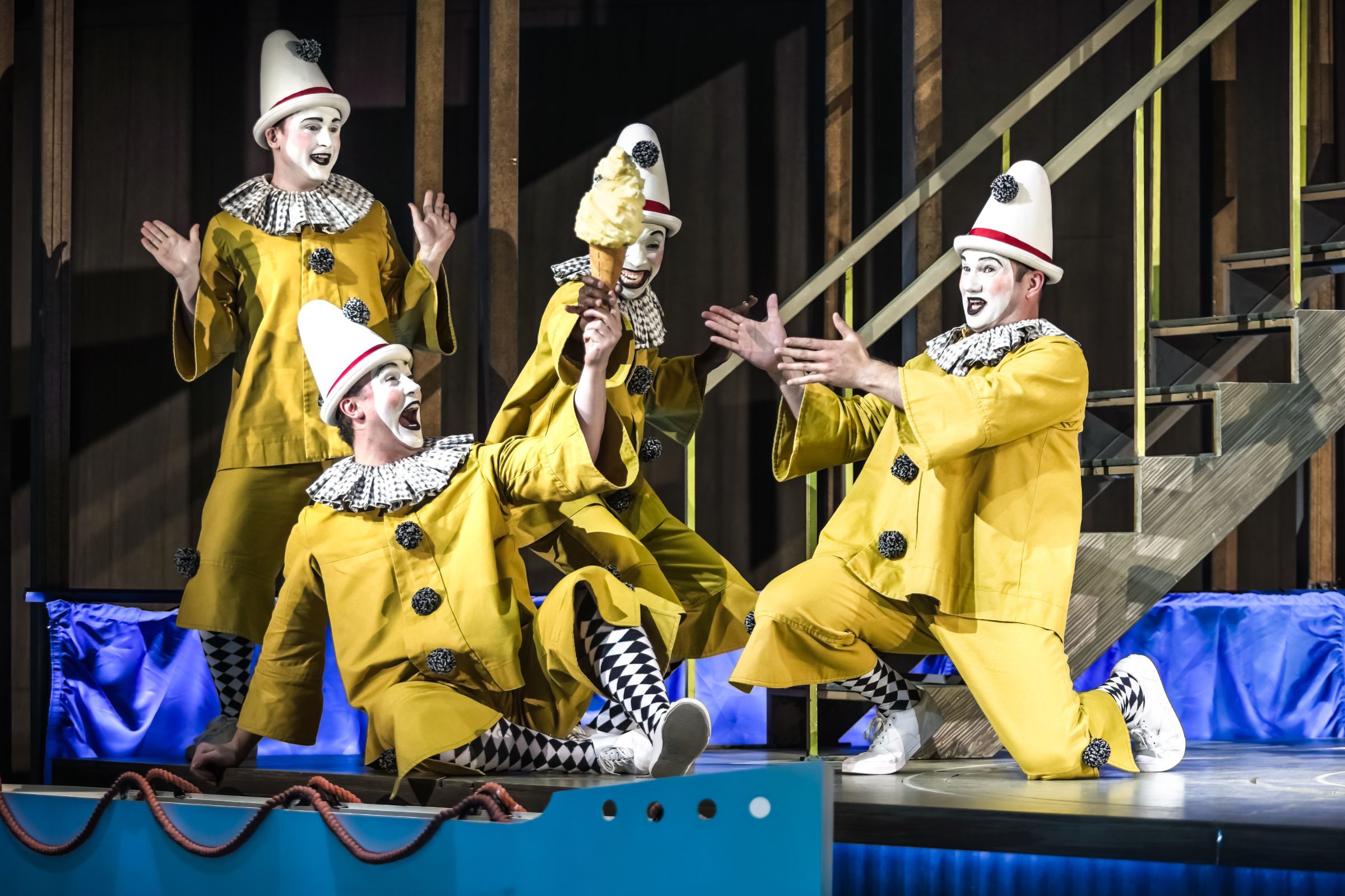 Richard Pinkstone, Marcus Farnsworth, Innocent Masuku and Ossian Huskinson (Zerbinetta's troupe) &copy; Craig Fuller