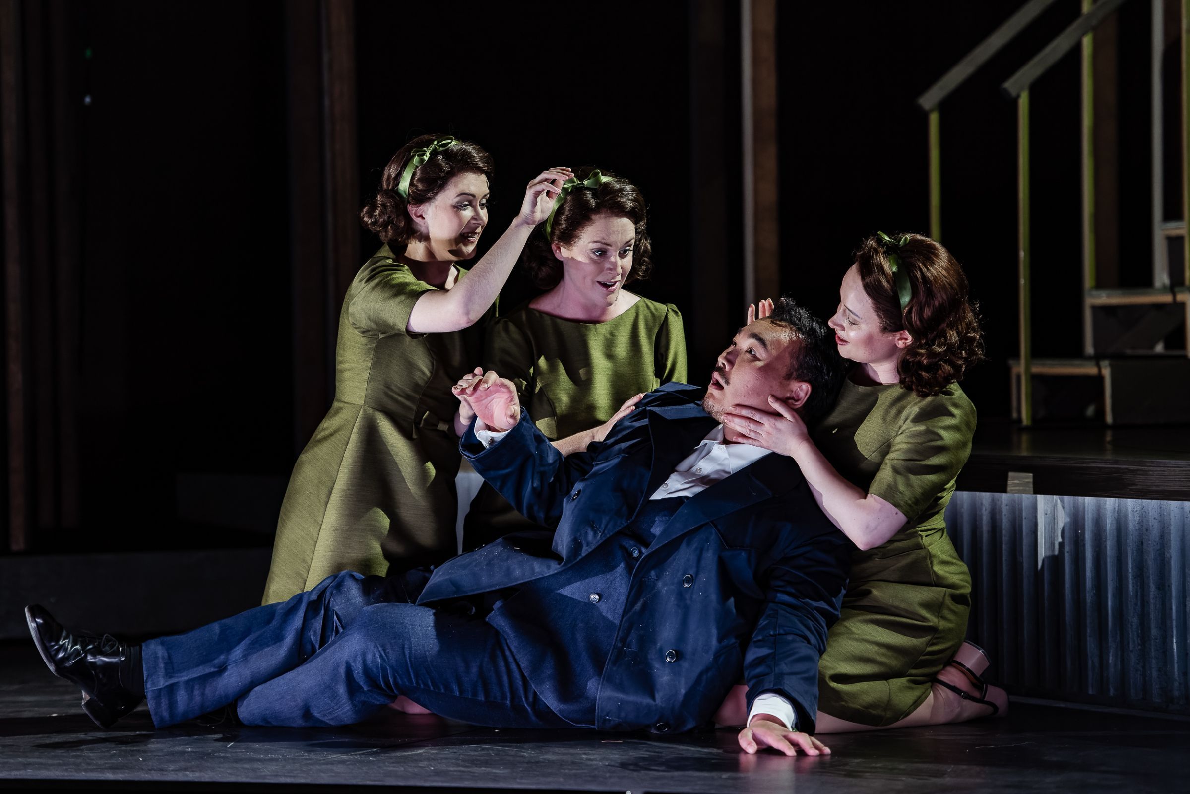 Harriet Eyley, Claire Lees, Siân Griffiths (nymphs) and Young Woo Kim (Bacchus) &copy; Julian Guidera