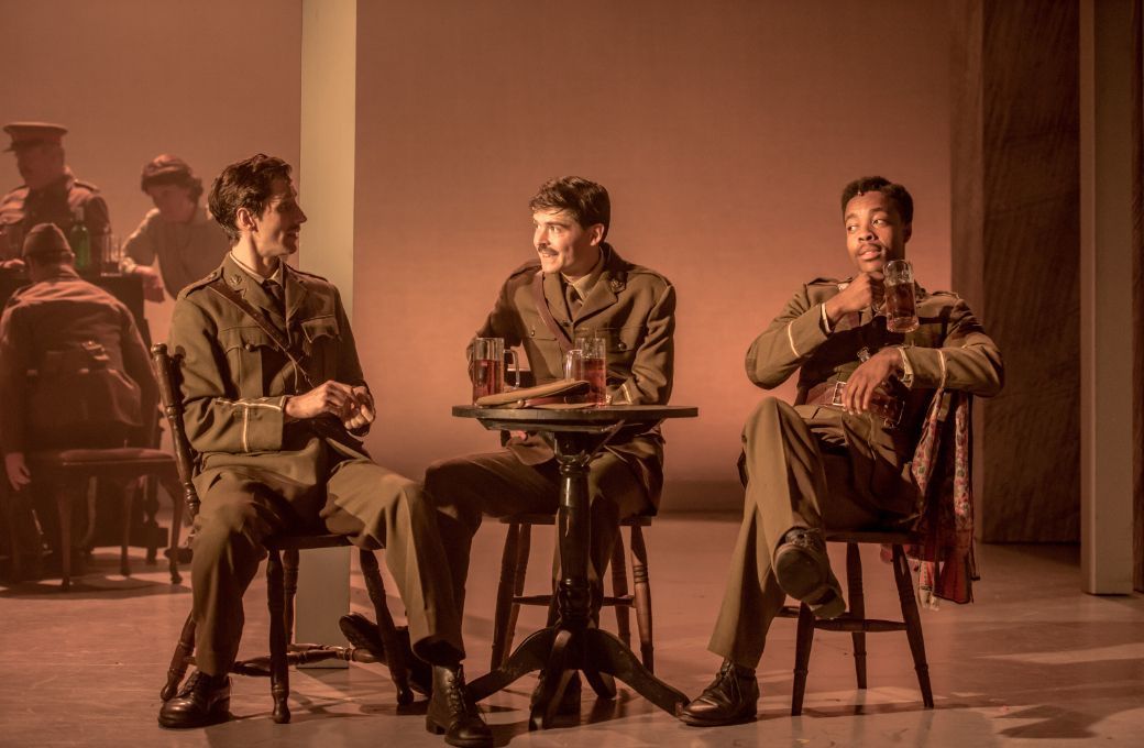 George Arvidson (Edward), Alexander Knox (Roland Leighton) and Kit Esuruoso (Bobbie) &copy; Genevieve Girling