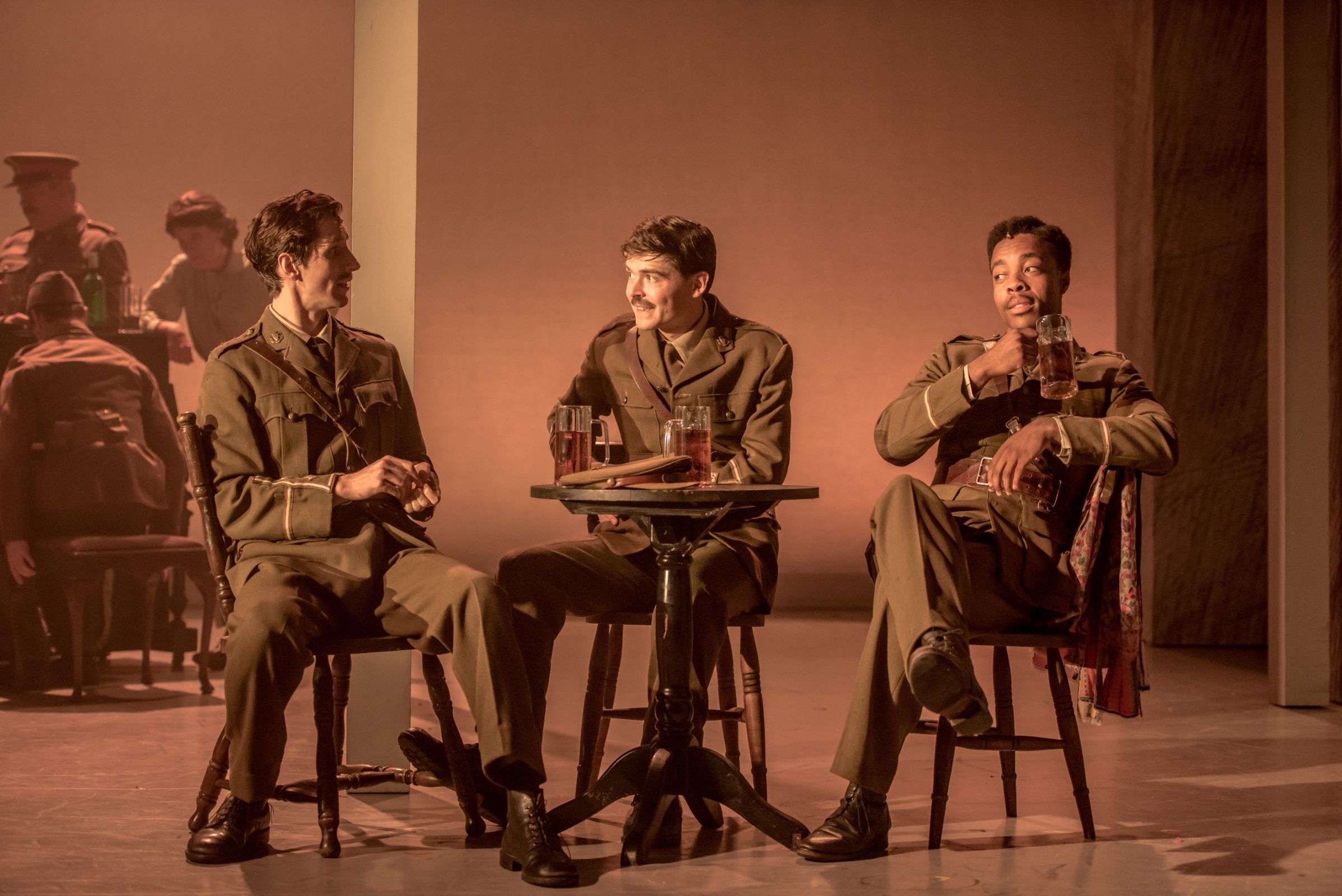 George Arvidson (Edward), Alexander Knox (Roland Leighton) and Kit Esuruoso (Bobbie) &copy; Genevieve Girling