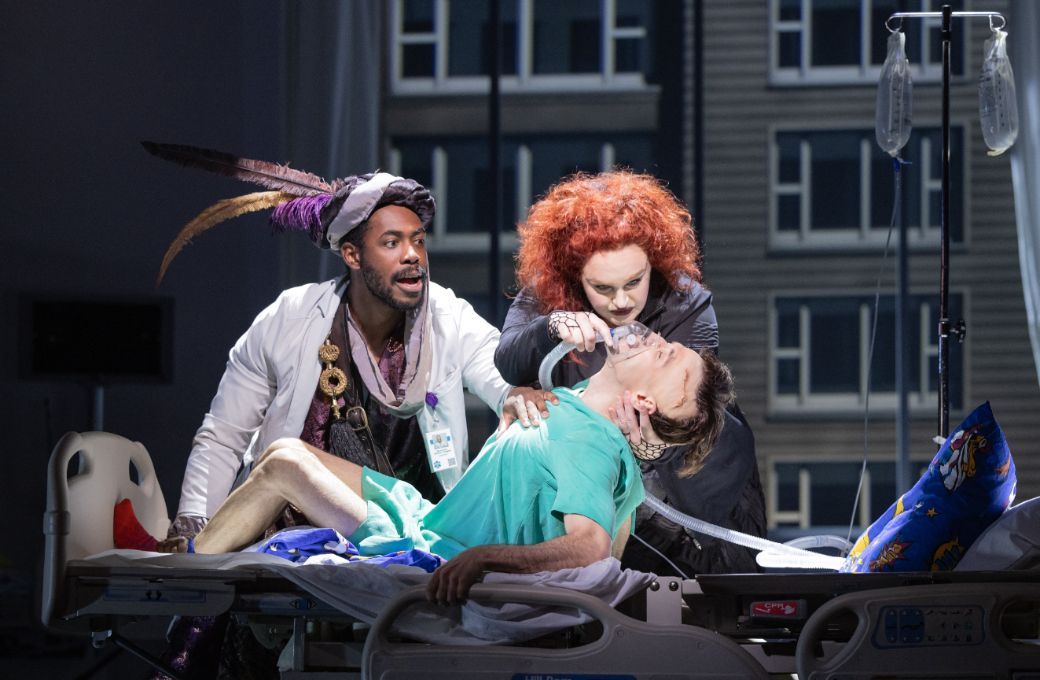 Korin Thomas-Smith (Argante), Keely Futterer (Armida) and Anthony Roth Costanzo (Rinaldo) &copy; Evan Zimmerman | The Glimmerglass Festival