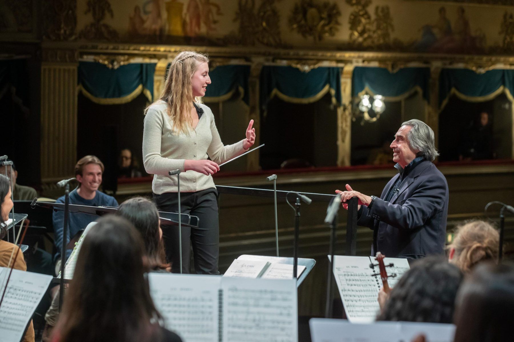 Proben der Italienischen Opernakademie mit Polina Lebiedeva und Riccardo Muti © Zani Casadio