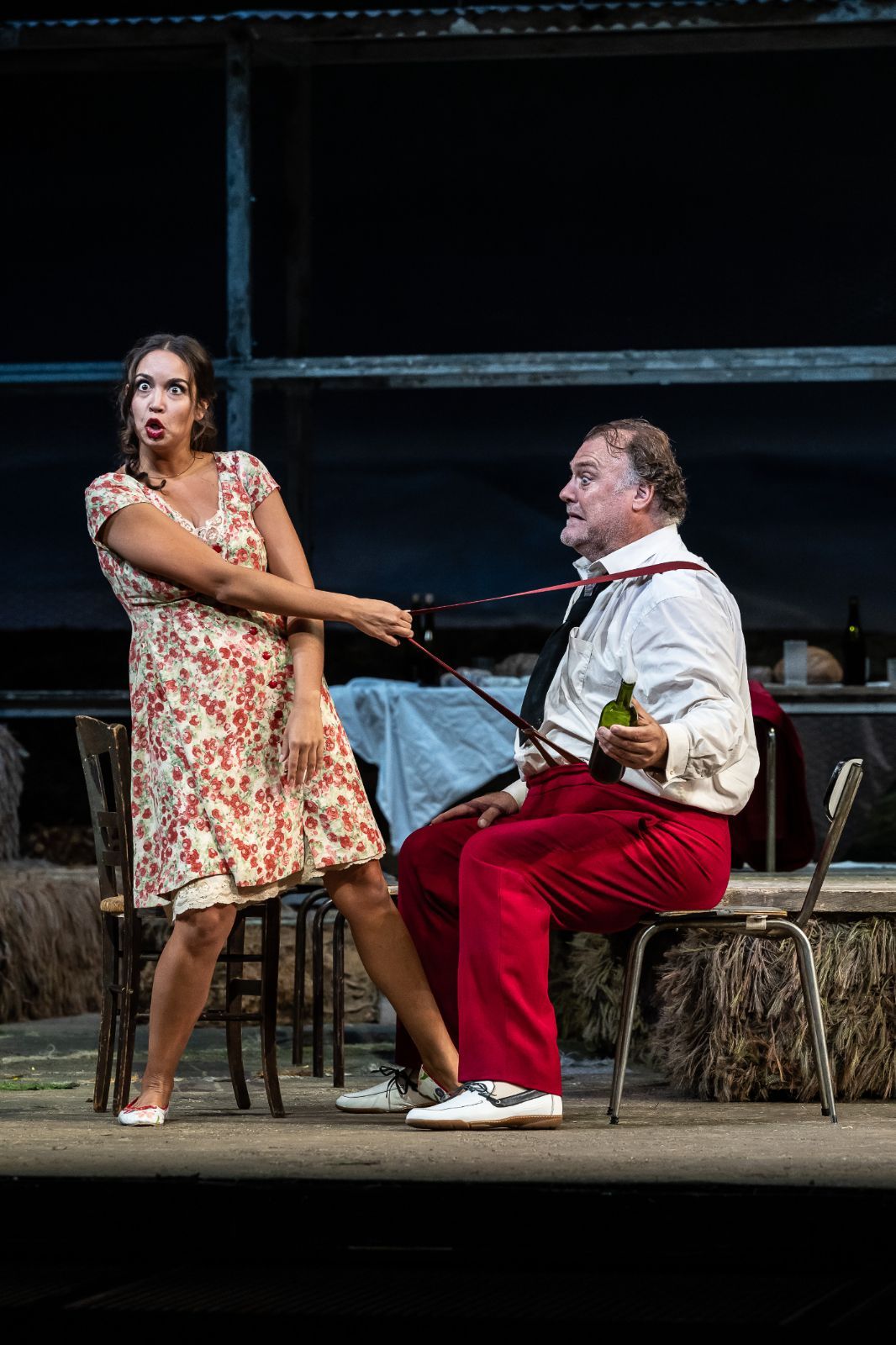 Nadine Sierra (Adina) and Sir Bryn Terfel (Dulcamara) &copy; ROH | Clive Barda