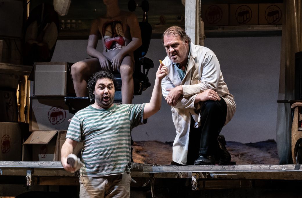 Liparit Avetisyan (Nemorino) and Sir Bryn Terfel (Dulcamara) &copy; ROH | Clive Barda