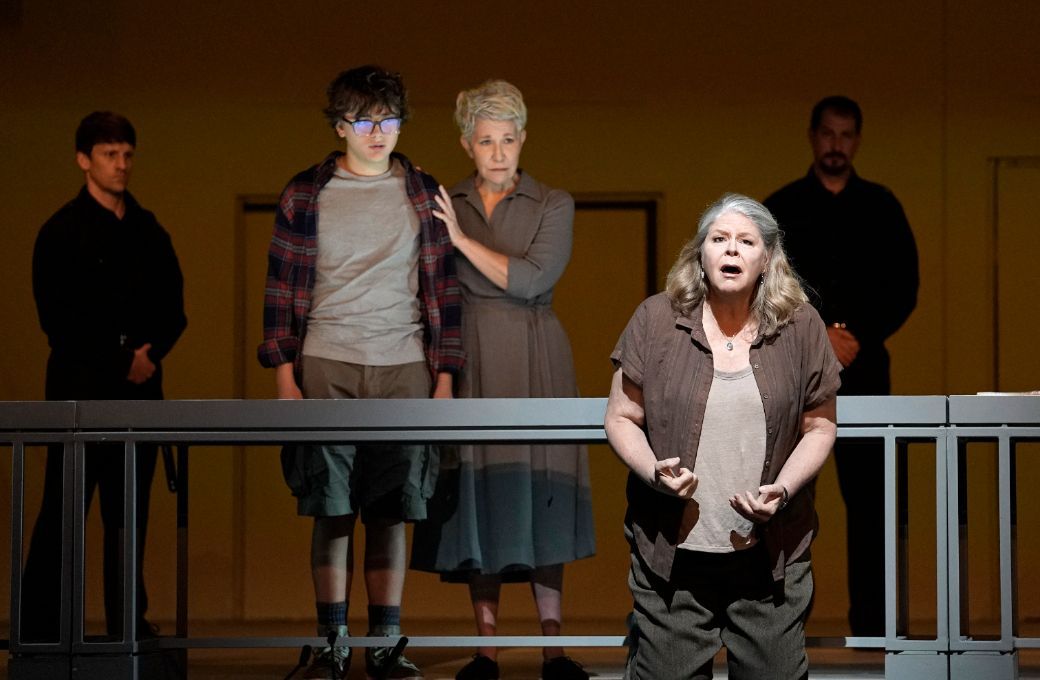 Jonah Mussolino (Younger Brother), Joyce DiDonato (Sister Helen) and Susan Graham (Mrs De Rocher) &copy; Karen Almond | Met Opera