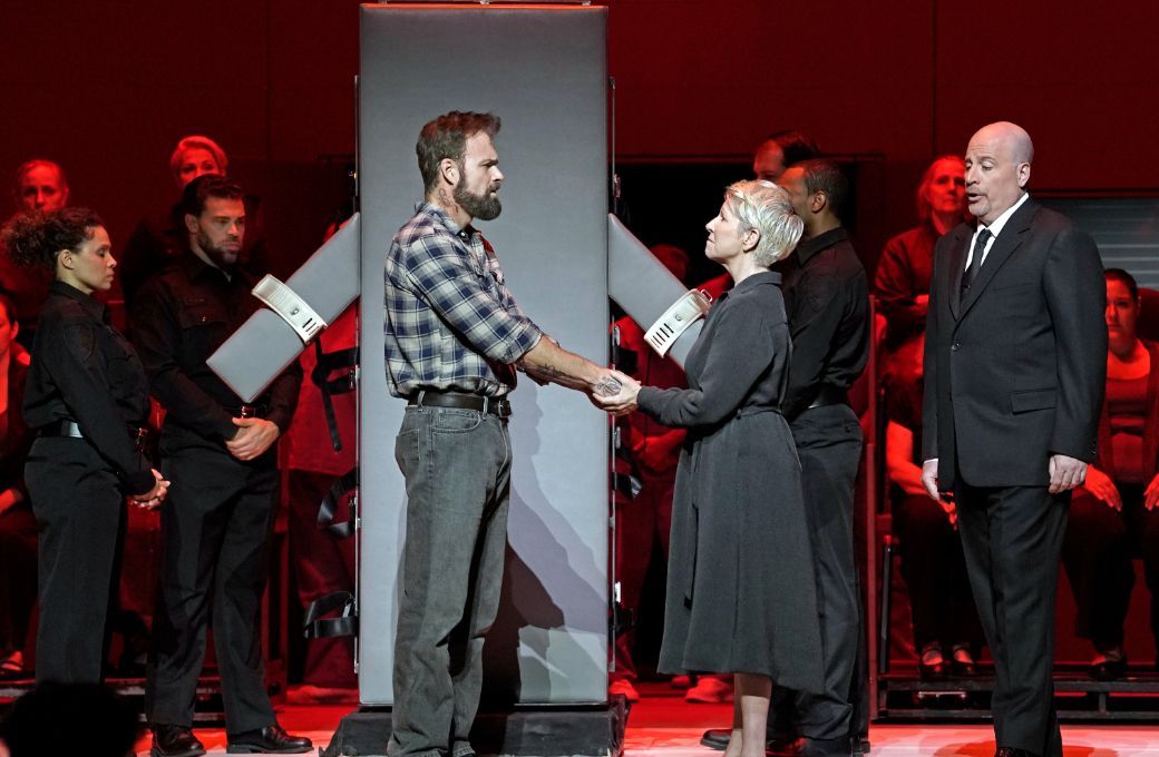 Ryan McKinny (Joseph), Joyce DiDonato (Sister Helen) and Raymond Aceto (George Benton) &copy; Karen Almond | Met Opera
