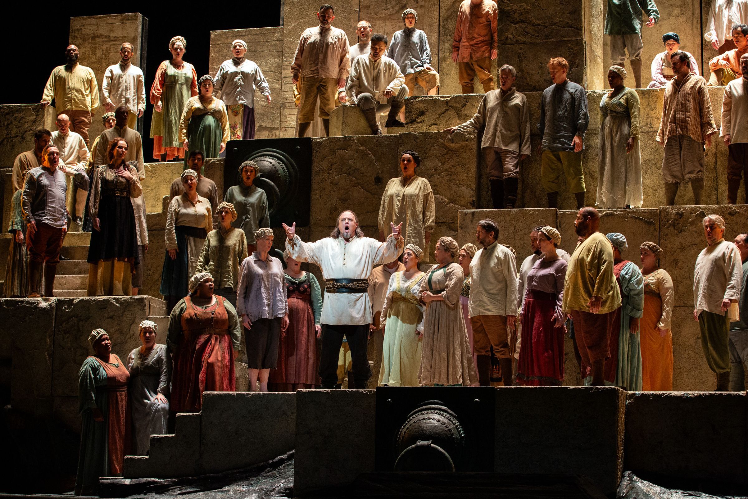 Dmitry Belosselskiy (Zaccaria) and the Met Opera Chorus &copy; Marty Sohl | Met Opera