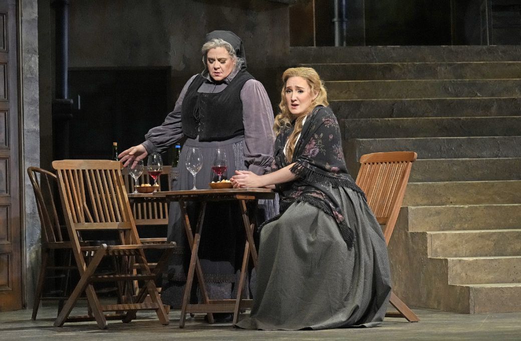Jill Grove (Mamma Lucia) and Samantha Hankey (Santuzza) &copy; Ken Howard for Lyric Opera of Kansas City