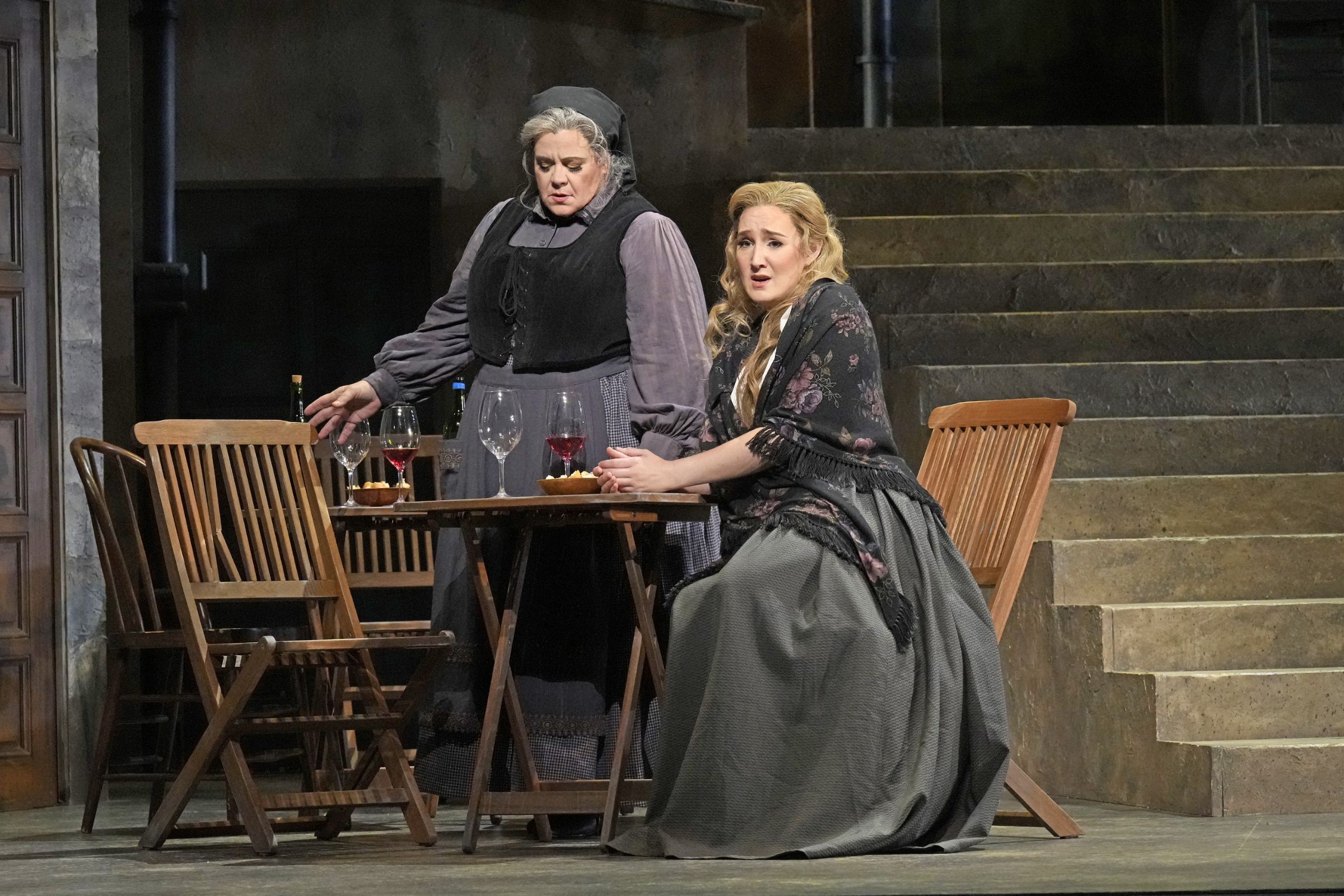 Jill Grove (Mamma Lucia) and Samantha Hankey (Santuzza) &copy; Ken Howard for Lyric Opera of Kansas City
