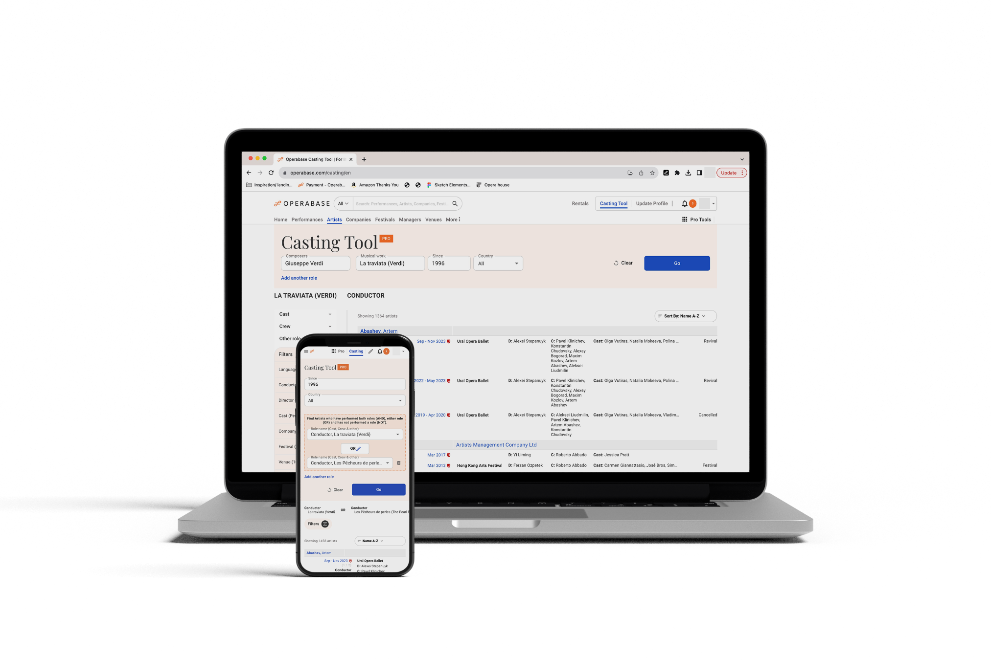 The Operabase casting tool &copy; Operabase