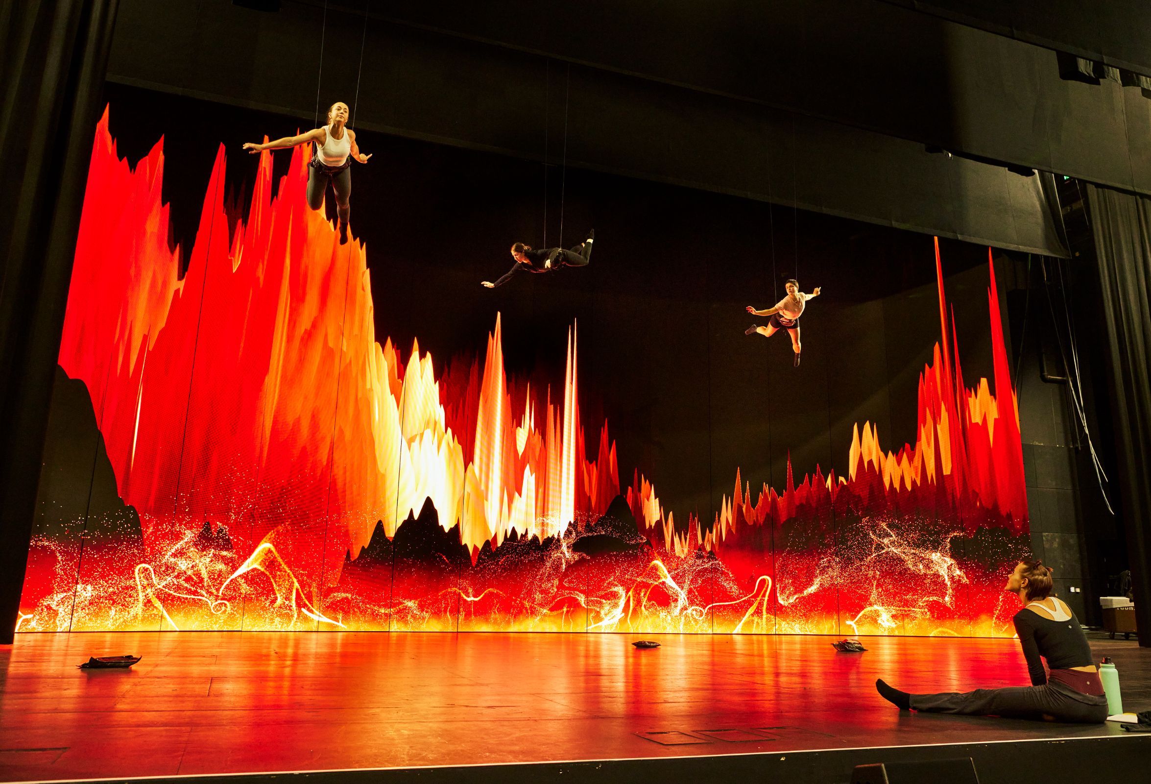 Performers test wire-flying and real-time visualisations at Opera Australia &copy; Keith Saunders