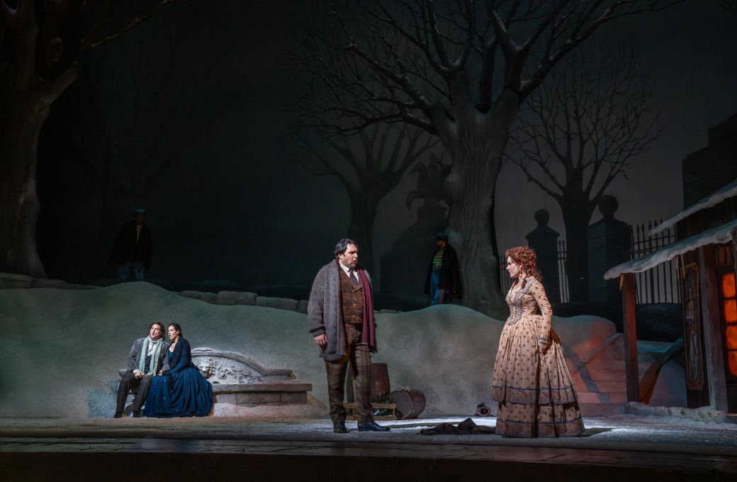 Matthew Polenzani, Federica Lombardi, Adam Plachetka (Marcello) and Olga Kulchynska (Musetta) &copy; Richard Termine | Met Opera