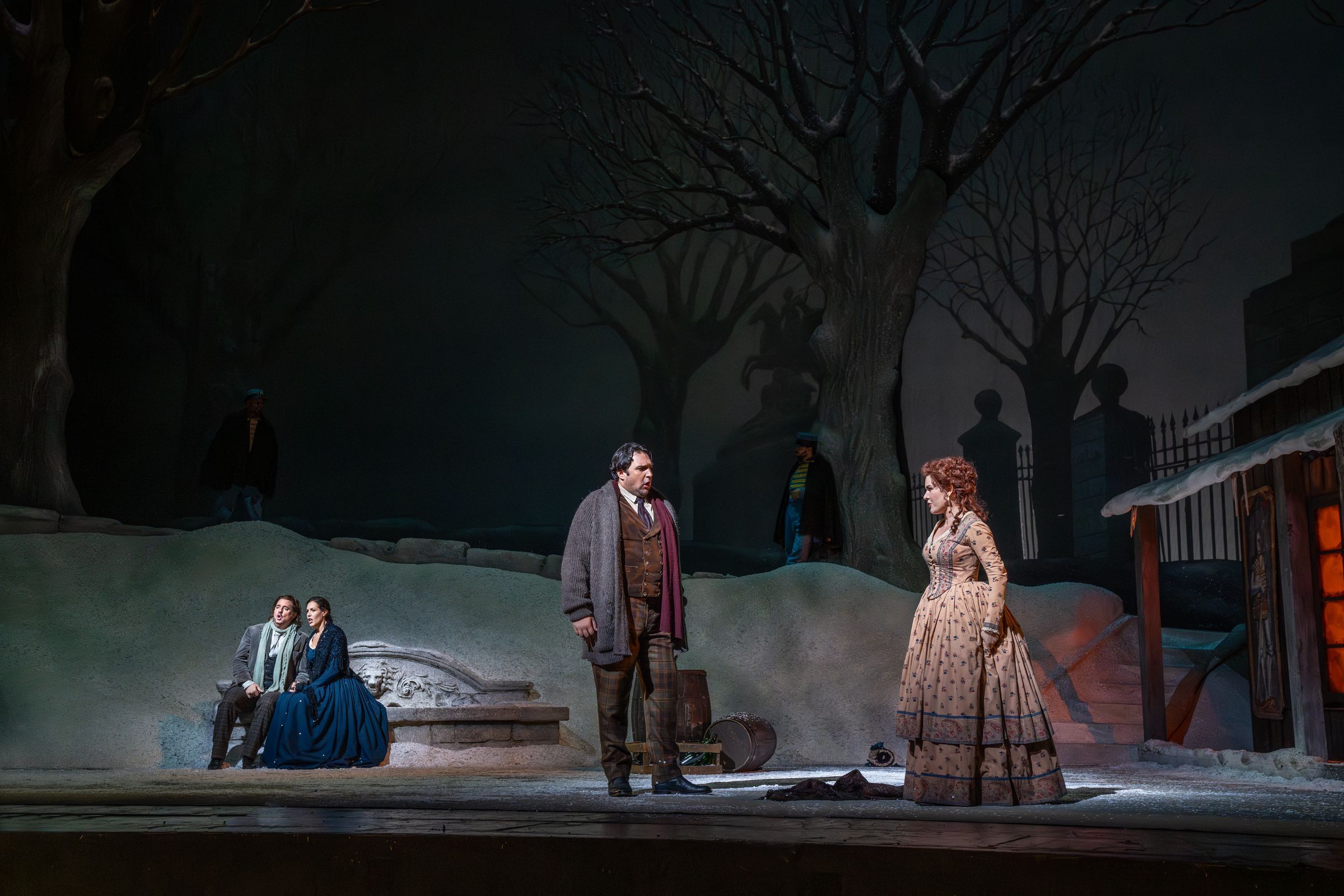 Matthew Polenzani, Federica Lombardi, Adam Plachetka (Marcello) and Olga Kulchynska (Musetta) &copy; Richard Termine | Met Opera