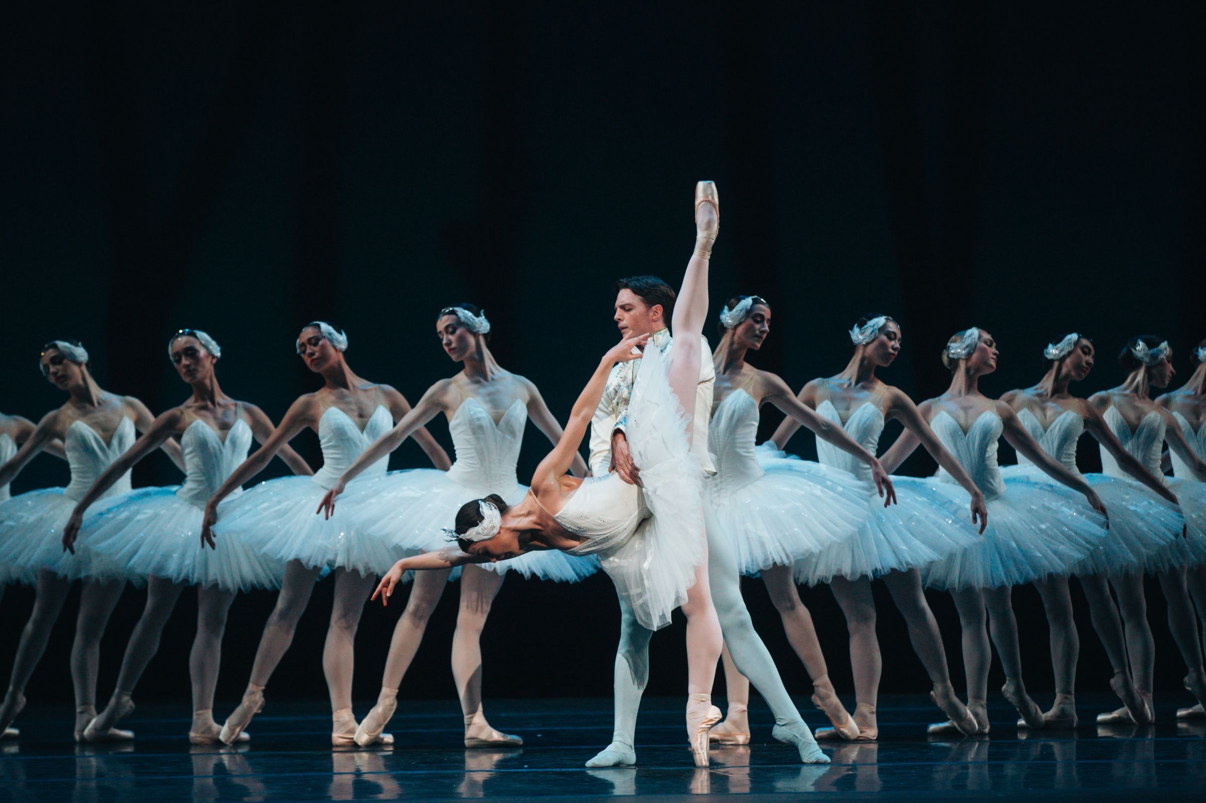 Benedicte Bemet as Odette and Joseph Caley as Siegfried with The Australian Ballet in <i>Swan Lake</i> &copy; Kate Longley