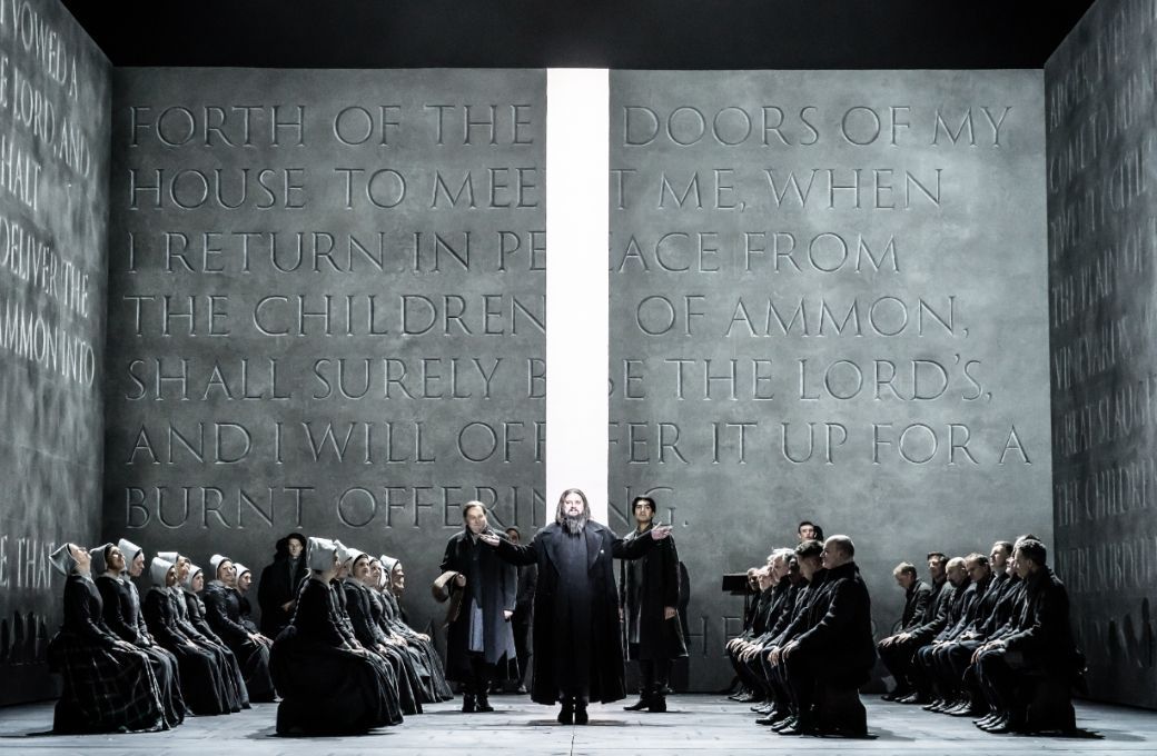 Brindley Sherratt (Zebul), Allan Clayton (Jephtha) and Cameron Shahbazi (Hamor) &copy; ROH | Marc Brenner