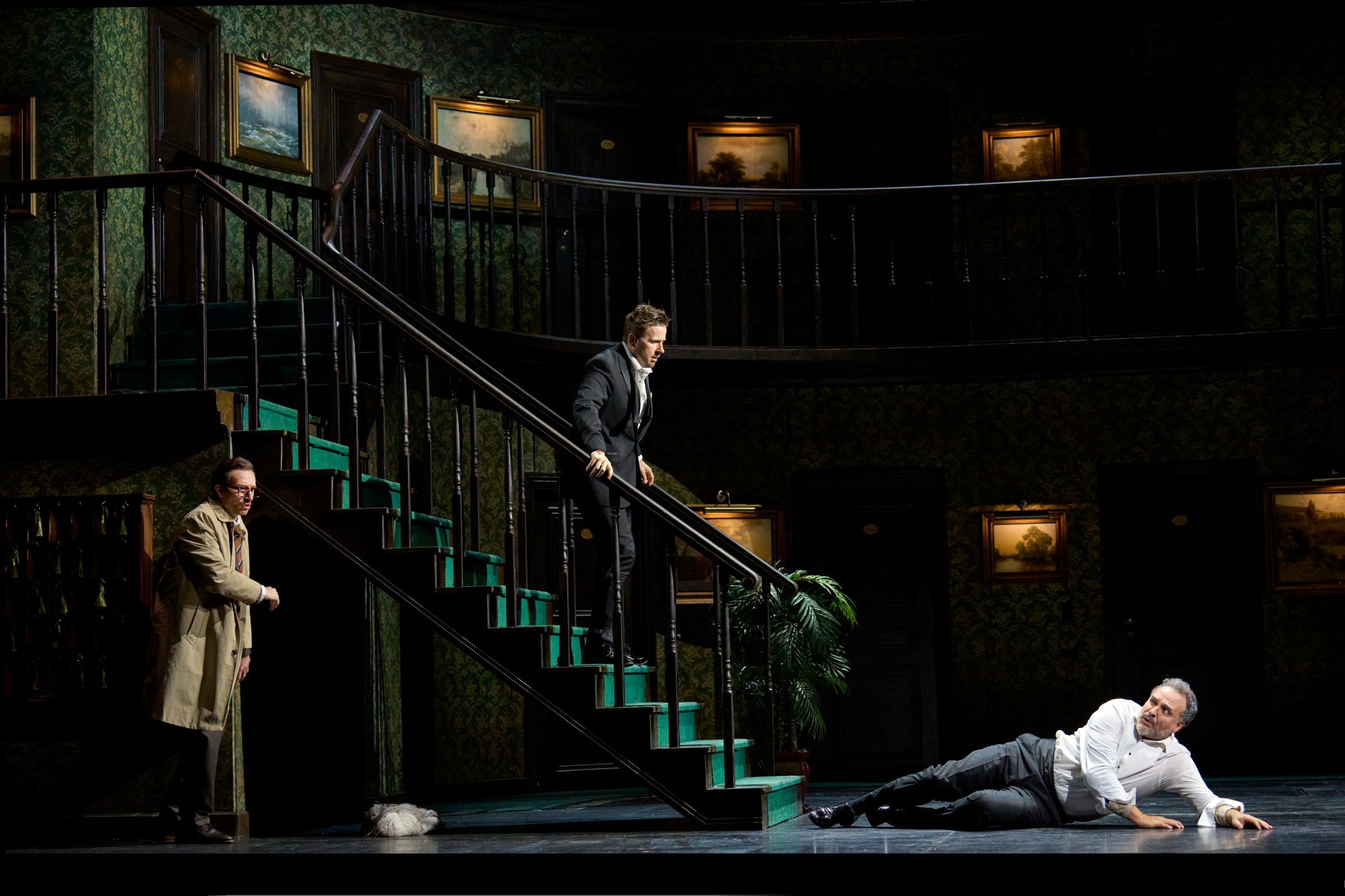 Sam Carl (Leporello), Andrei Bondarenko (Don Giovanni) and Ivo Stanchev (Commendatore) &copy; Glyndebourne Productions Ltd. Photo: Richard Hubert Smith