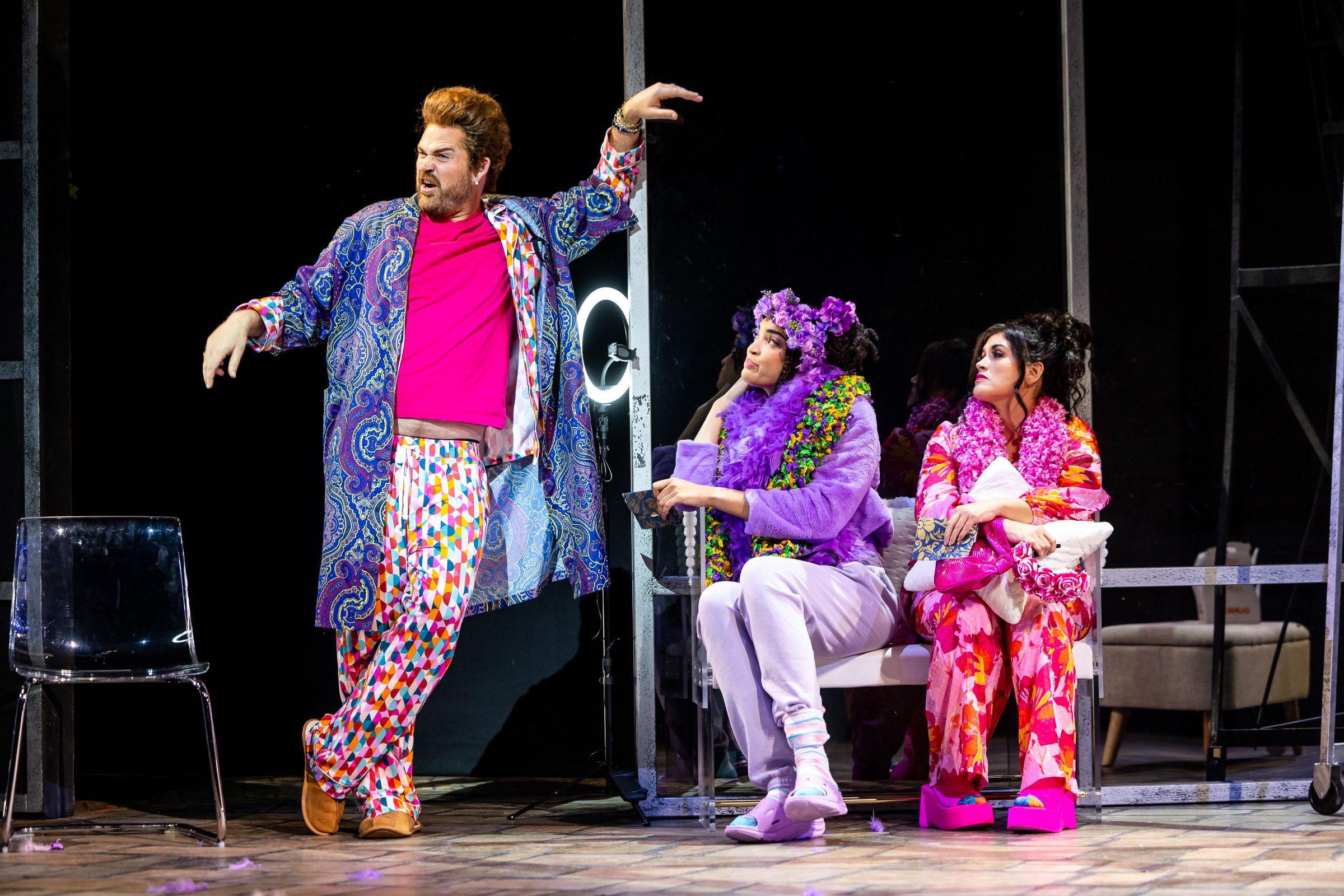 Brandon Cedel (Don Magnifico), Alexis Peart (Tisbe) and Dana Lynne Varga (Clorinda) &copy; Nile Scott Studios