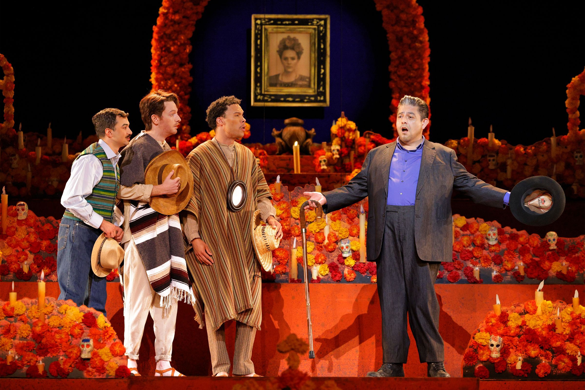 Anthony León, Ryan Wolfe, Alan Williams (Villagers) and Alfred Daza (Diego Rivera) &copy; Cory Weaver | LA Opera