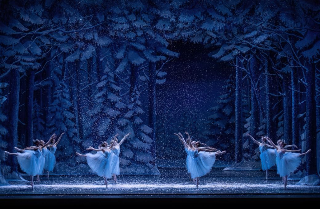 Kansas City Ballet in the Snow Scene in Devon Carney's <i>The Nutcracker</i> &copy; KCBalletMedia