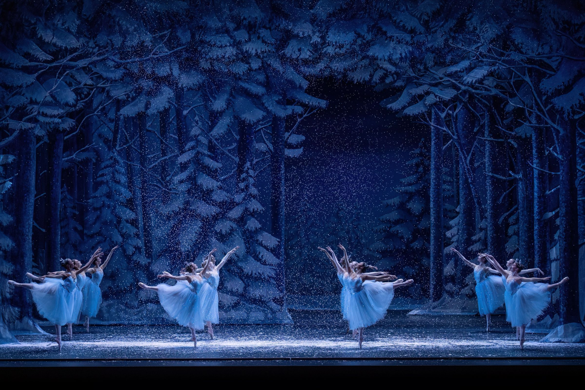 Kansas City Ballet in the Snow Scene in Devon Carney's <i>The Nutcracker</i> &copy; KCBalletMedia