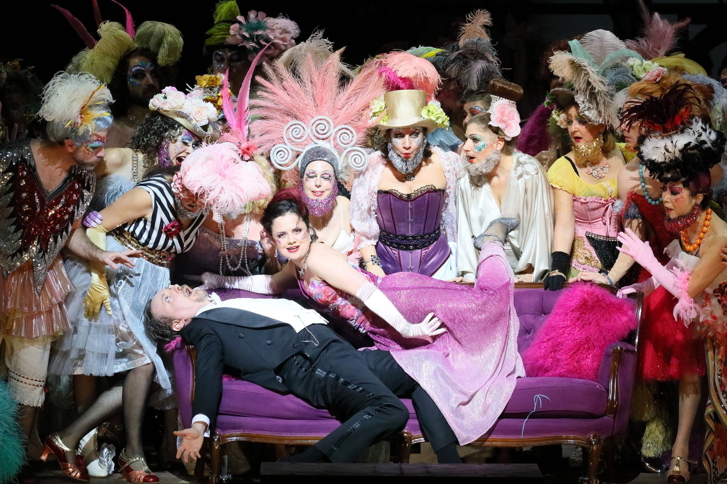 Georg Nigl (Eisenstein), Katharina Konradi (Adele) and ensemble &copy; Wilfried Hösl