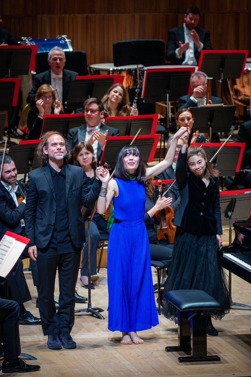Bryce Dessner, Alice Sara Ott and Elim Chan © Philharmonia Orchestra | Marc Gascoigne