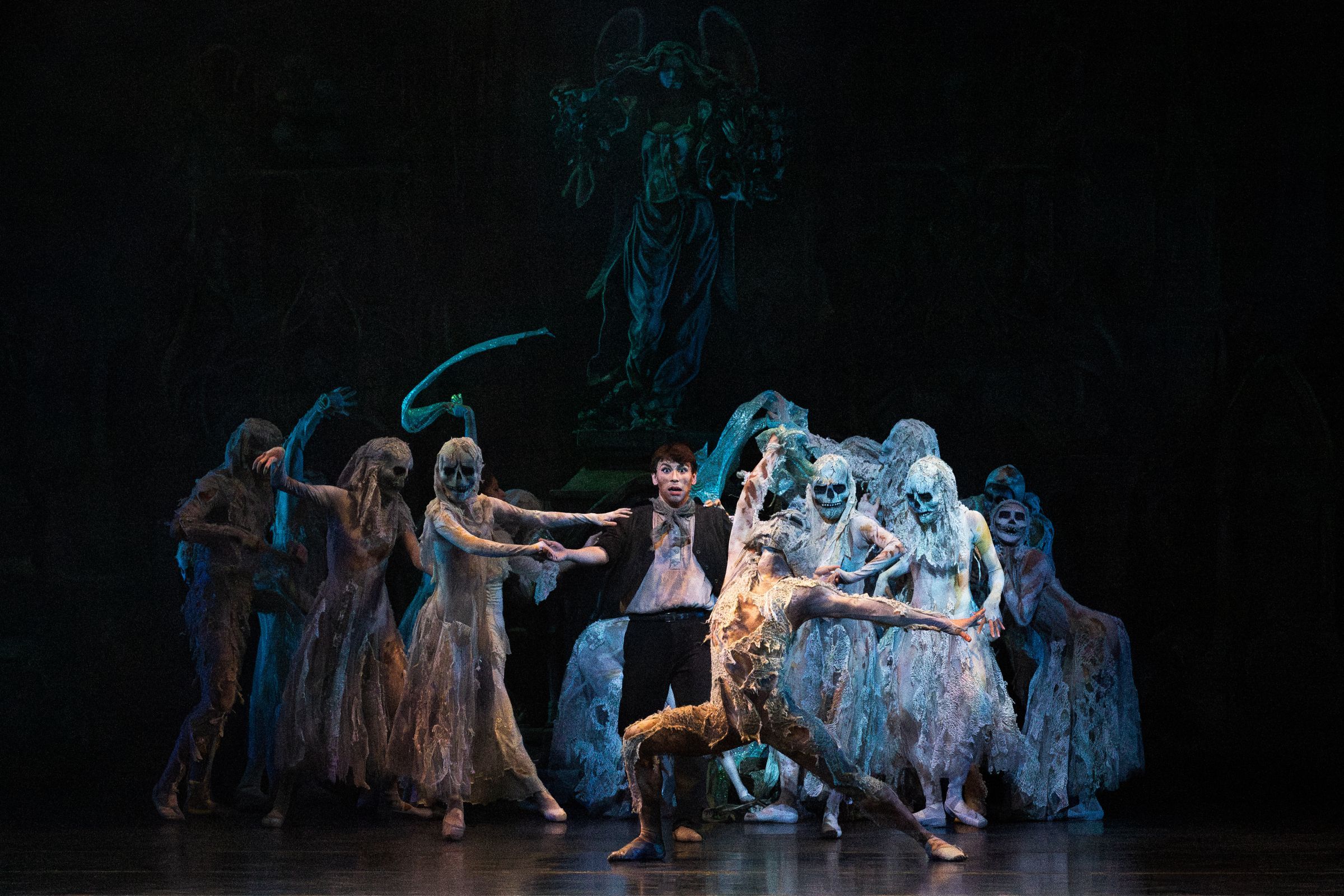 Simone Acri as Buttons with Artists of Houston Ballet in Stanton Welch's <i>Cinderella</i> &copy; Lawrence Elizabeth Knox (2024). Courtesy of Houston Ballet.