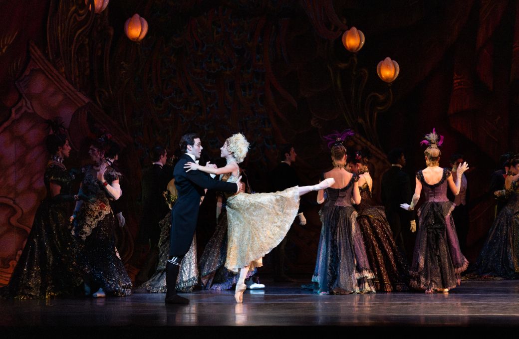 Mónica Gómez as Cinderella, Connor Walsh as Dandini with Houston Ballet in <i>Cinderella</i> &copy; Lawrence Elizabeth Knox (2024). Courtesy of Houston Ballet.