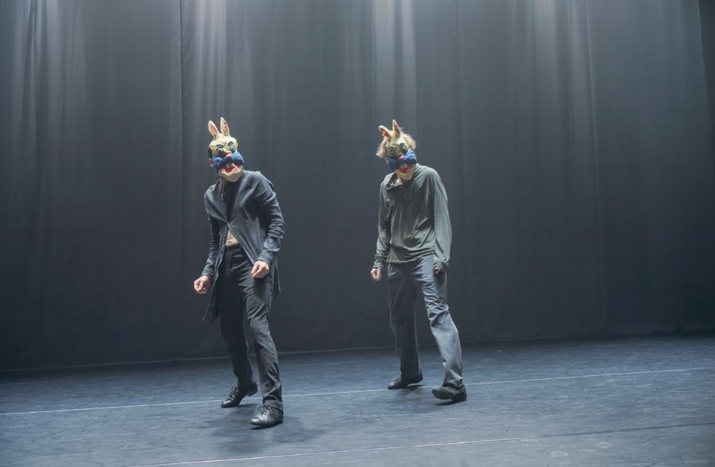 Jens Rosén and Oscar Salomonsson in Pontus Lidberg's <i>On the Nature of Rabbits</i> © Andrea Avezzù, courtesy of La Biennale di Venezia
