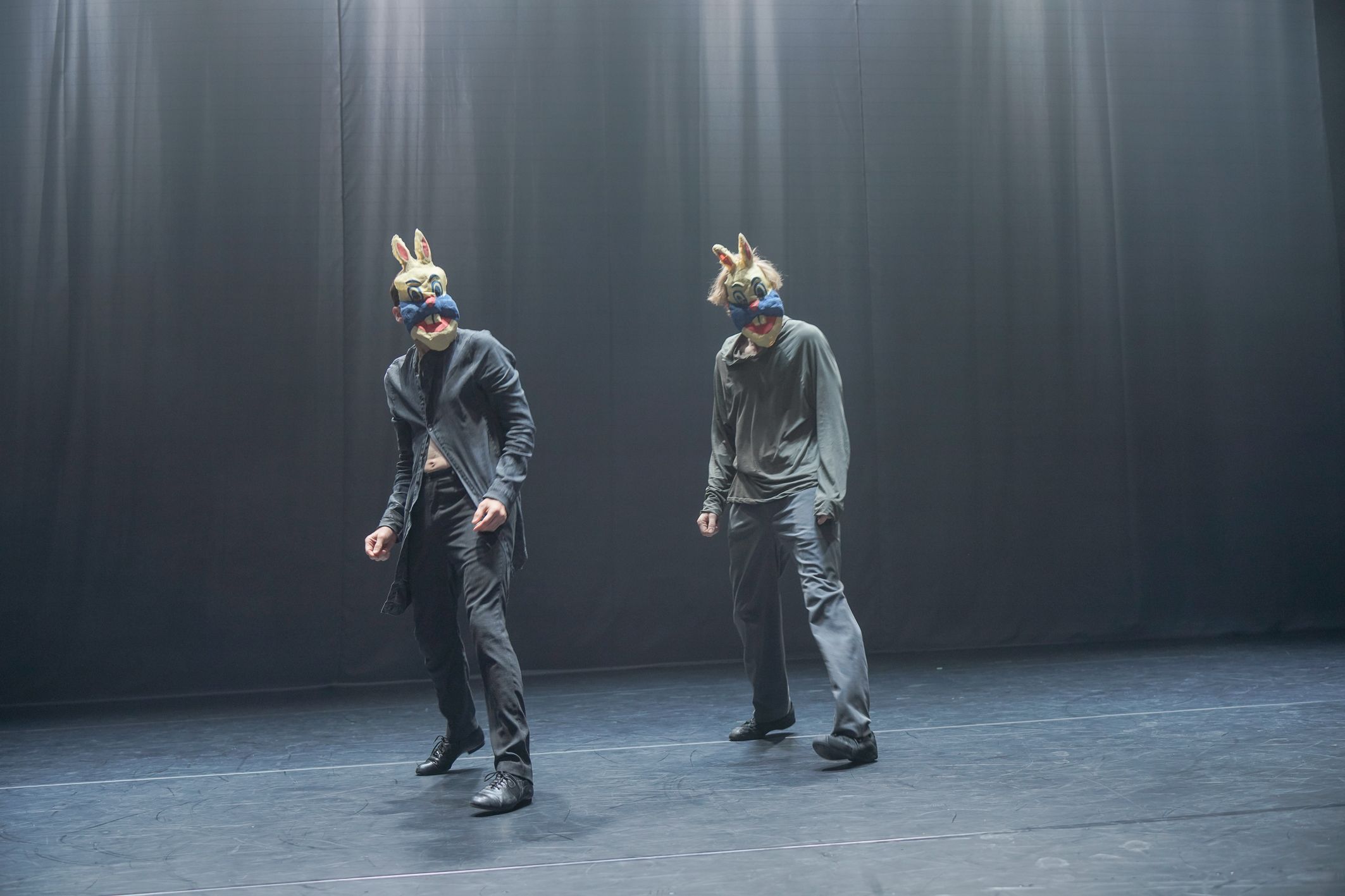 Jens Rosén and Oscar Salomonsson in Pontus Lidberg's <i>On the Nature of Rabbits</i> © Andrea Avezzù, courtesy of La Biennale di Venezia