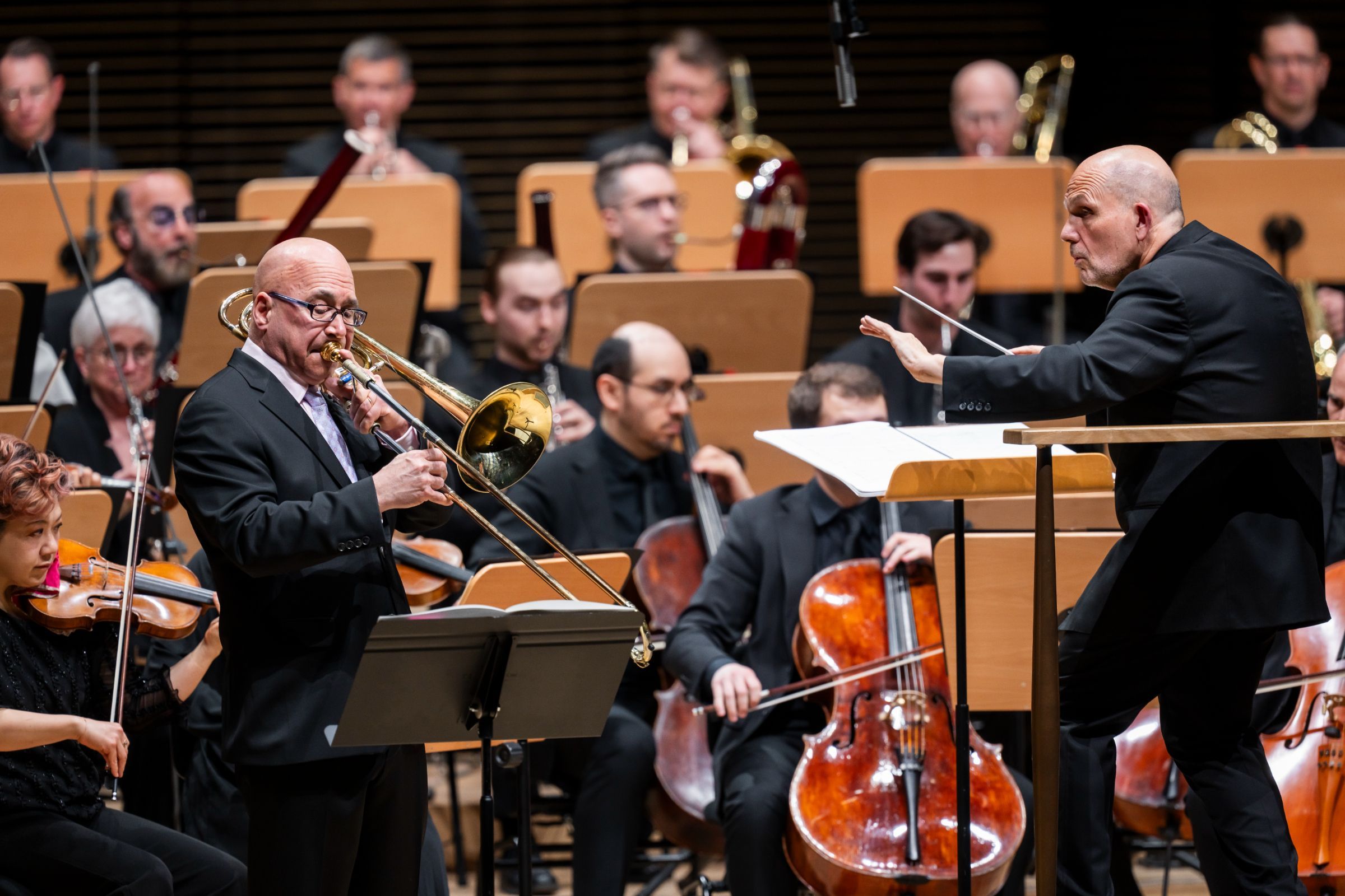 Joseph Alessi, Jaap van Zweden and the New York Philharmonic &copy; Chris Lee