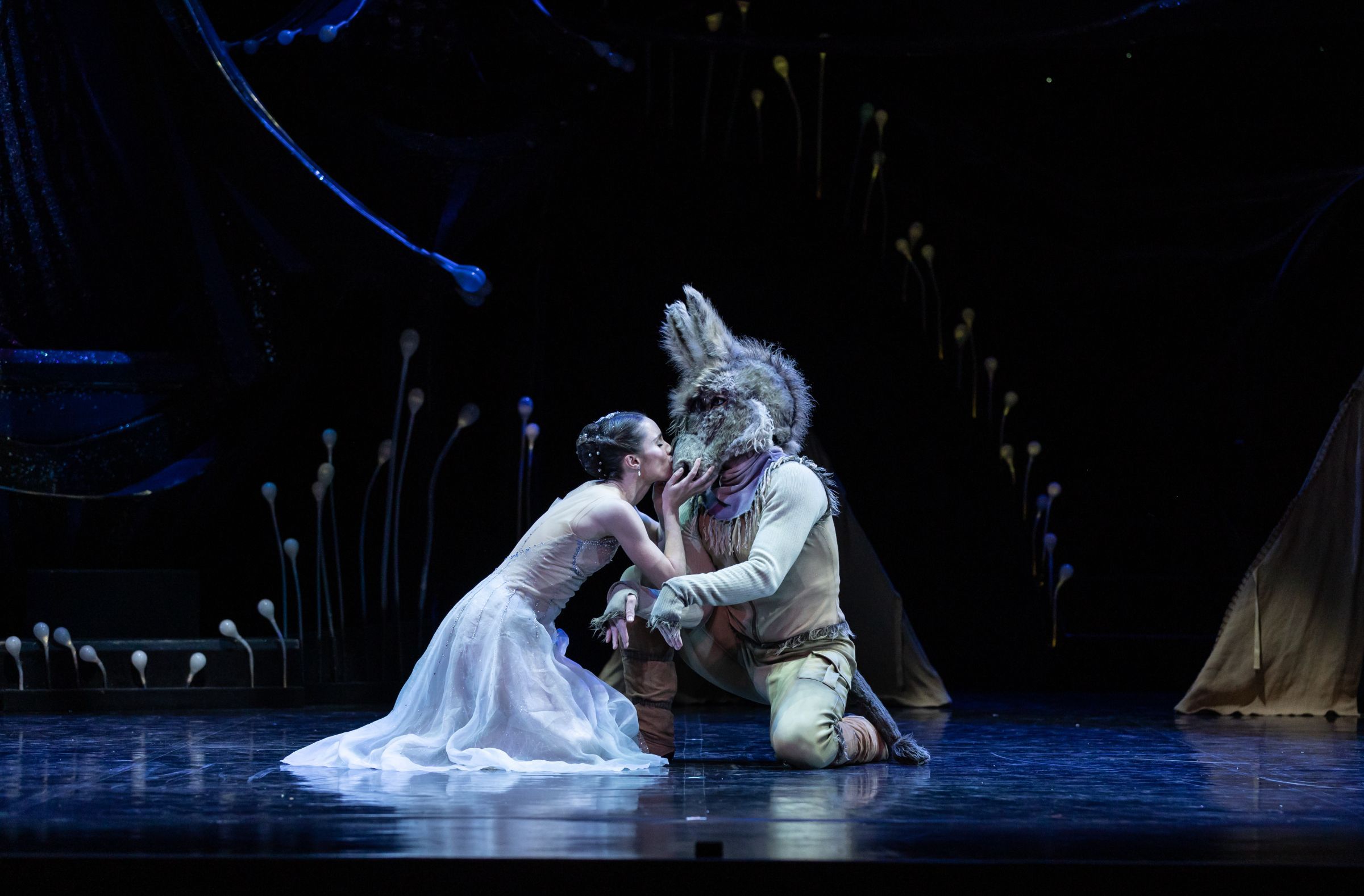 Lucy Green as Titania and Rian Thompson as Bottom in Liam Scarlett's <i>A Midsummer Night's Dream</i> &copy; David Kelly