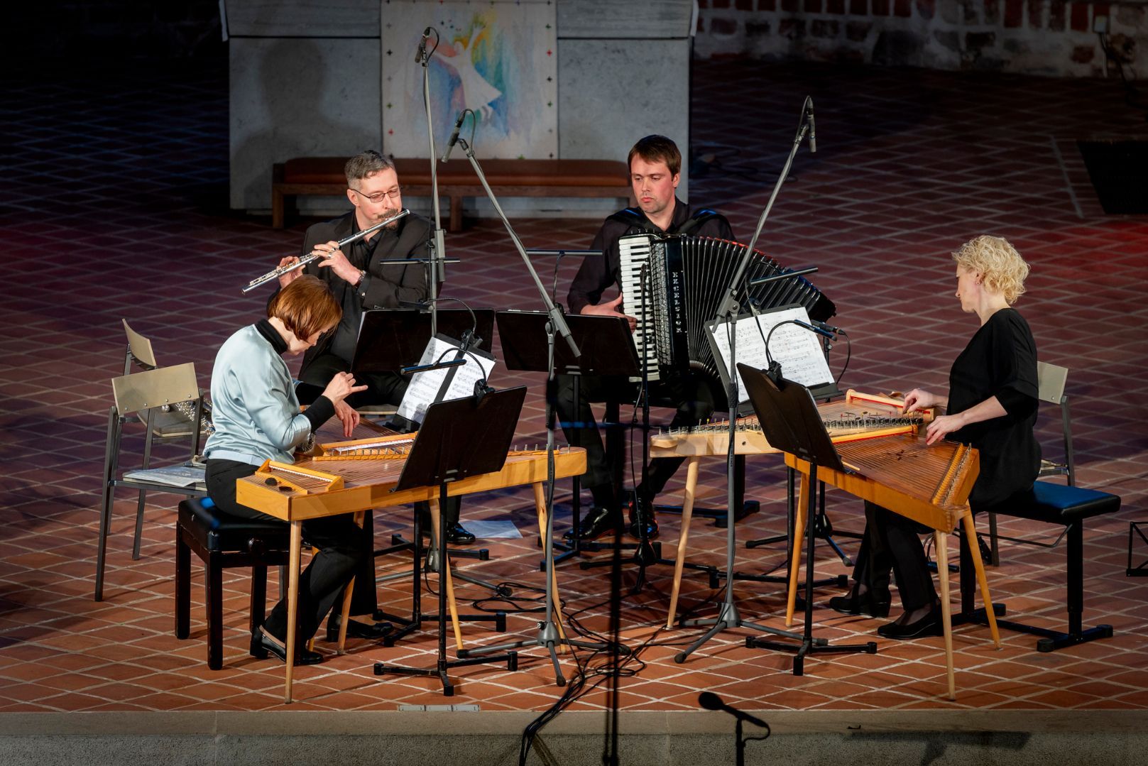 Anda Eglīte & Ieva Mežgaile (kokles), Andis Klučnieks (flute) and Artūrs Noviks (accordion) © Rene Jakobson