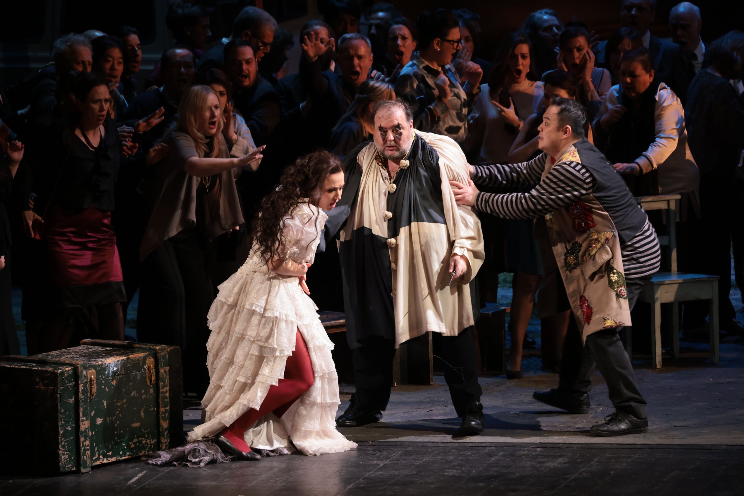 Irina Lungu (Nedda), Fabio Sartori (Canio) and Jinxu Xiahou (Beppe) &copy; Teatro alla Scala | Brescia e Amisano