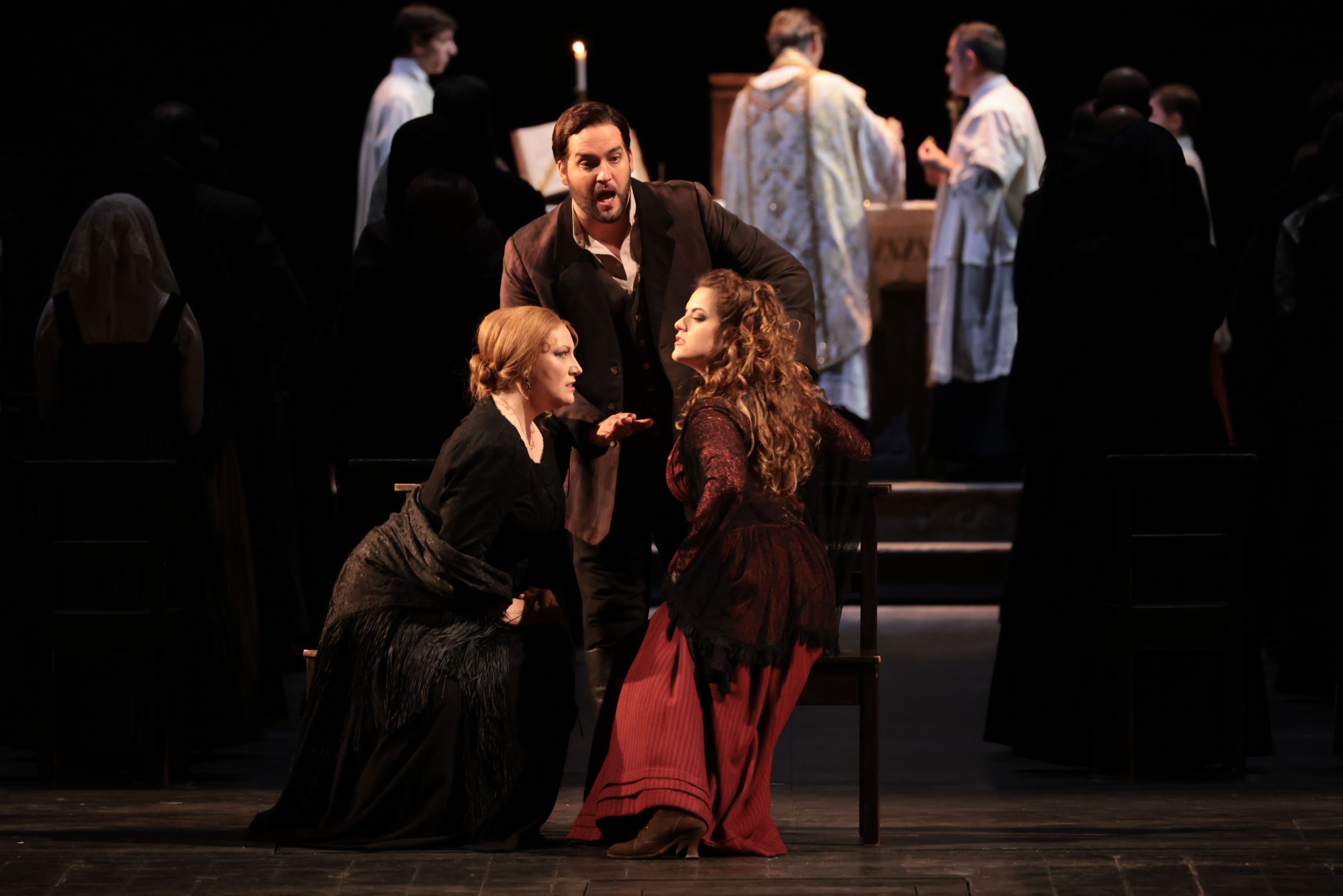 Saioa Hernández (Santuzza), Brian Jagde (Turiddu) and Francesca Di Sauro (Lola) &copy; Teatro alla Scala | Brescia e Amisano
