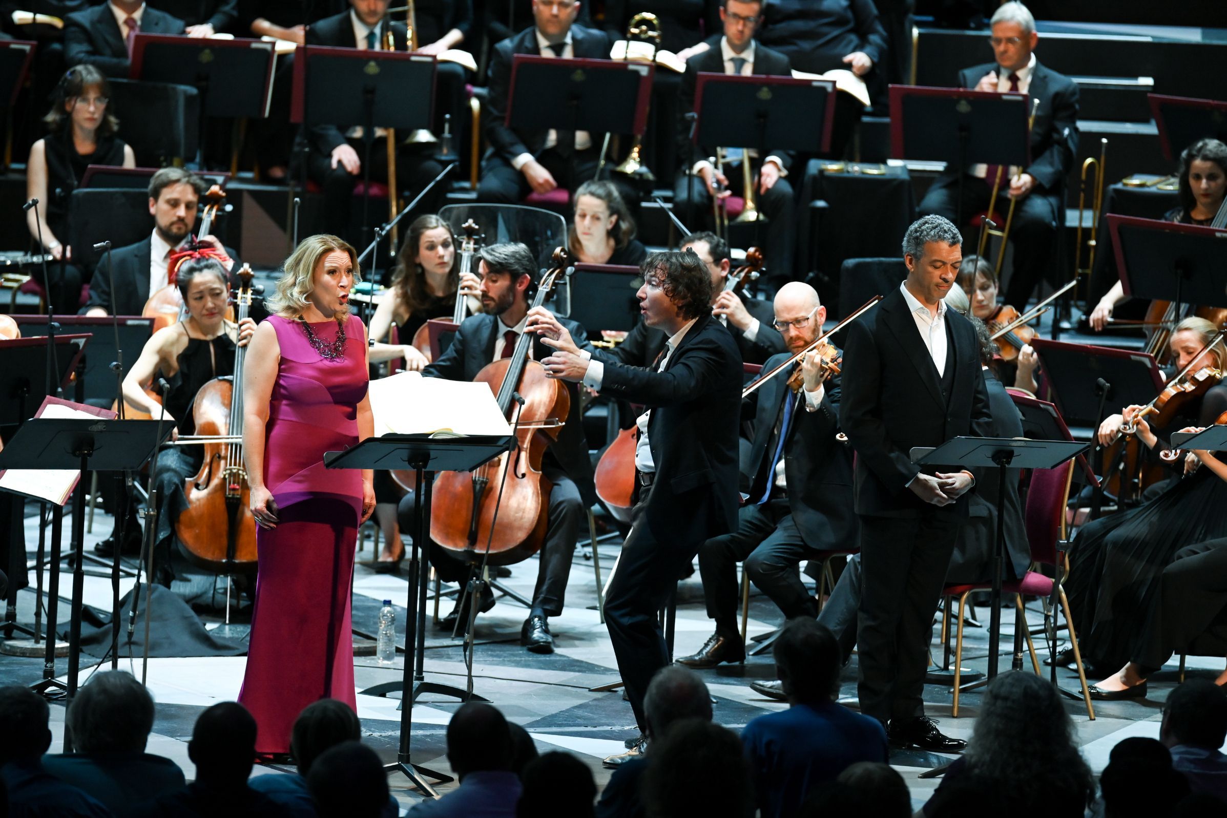 Maxim Emelyanychev with the SCO, Carolyn Sampson and Roderick Williams at BBC Proms 2023 &copy; Chris Christodoulou