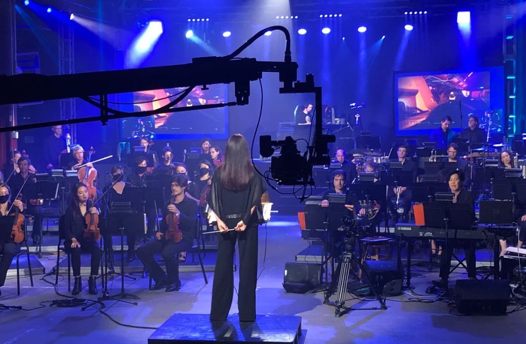 Sarah Hicks conducts for broadcast &copy; Sarah Hicks