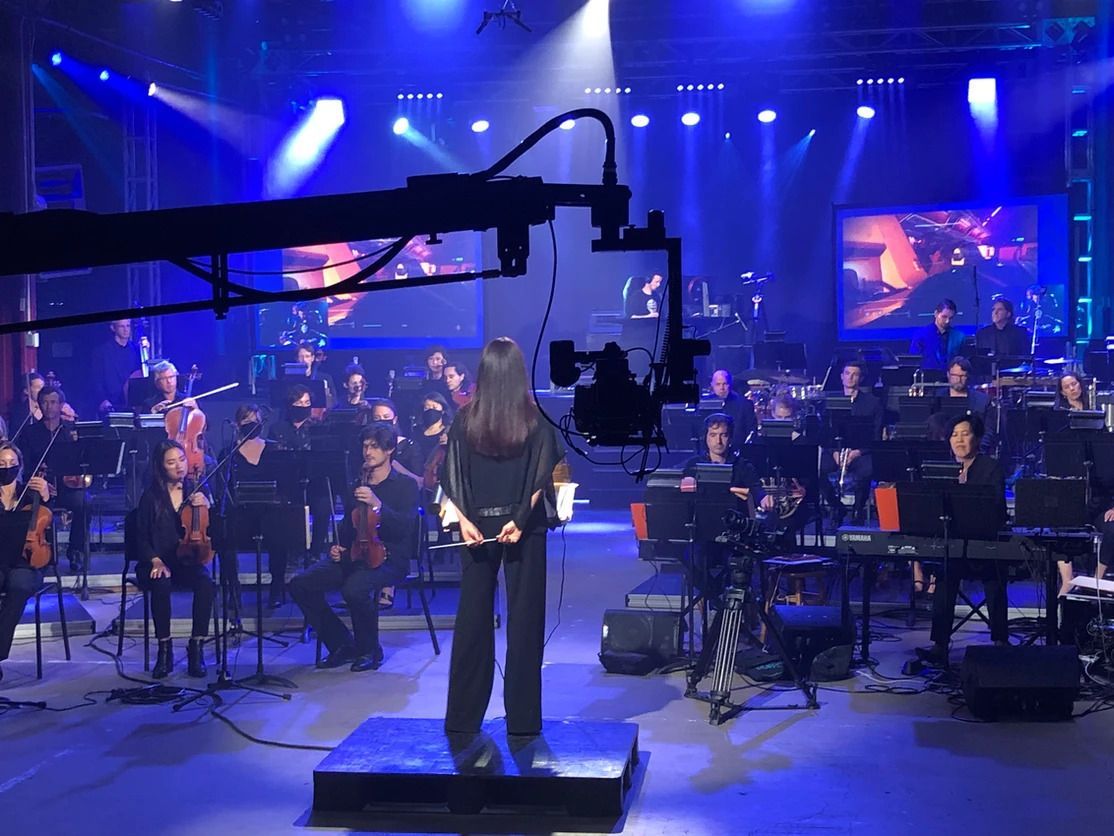 Sarah Hicks conducts for broadcast &copy; Sarah Hicks
